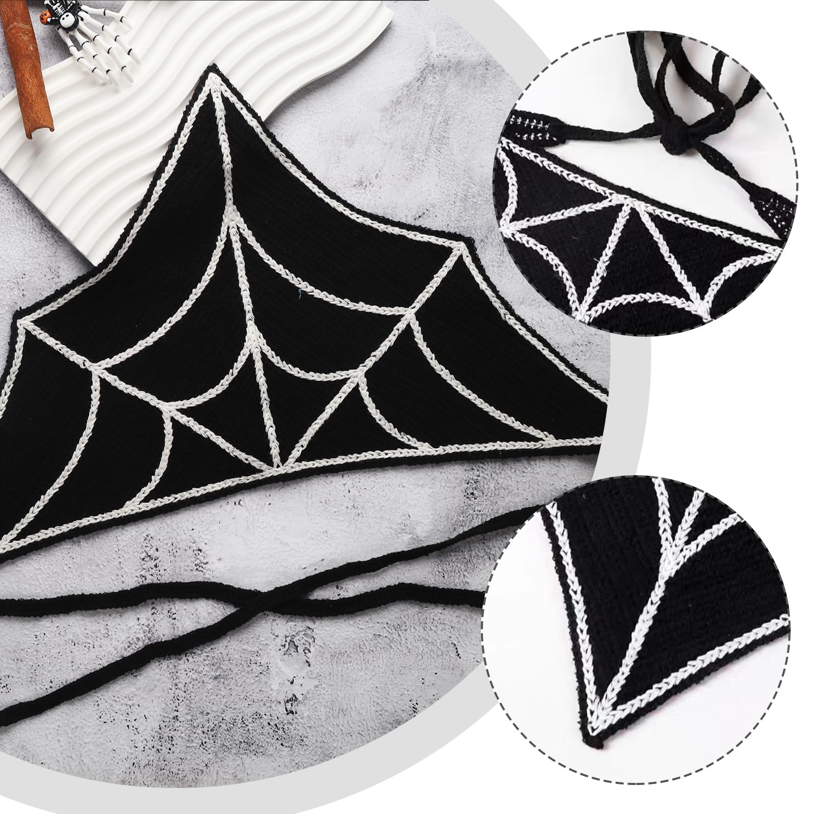 Halloween Headbands for Women Spider Web Crochet Bandana Head Scarf Black Scarf Headband Gothic Hair Bands Halloween Crochet Ban