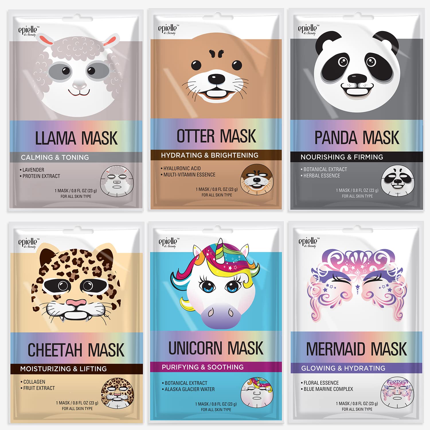 Epielle Character Sheet Masks  Animal Spa Mask  -For All Skin Types  Spa Gifts For Women, Birthday Party Gift For Her Kids, Girl