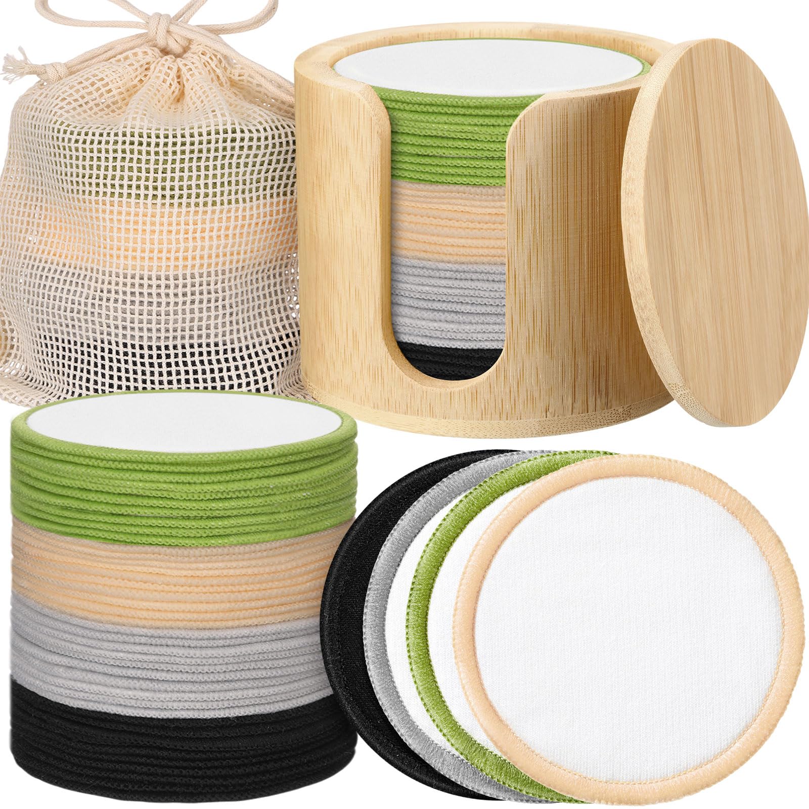 Foaincore 40 Pcs Reusable Makeup Remover Pads with Mesh Laundry Bag Washable Bamboo Cotton Rounds Soft Reusable Face Pad for Ton