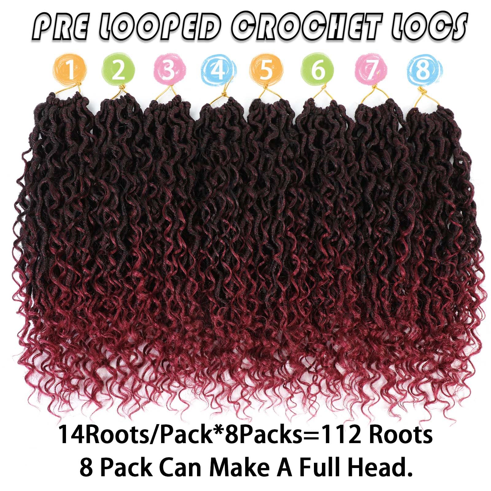 18 Inch 8 Packs Goddess Locs Crochet Hair Ombre Burgundy Faux Locs Crochet Hair For Women Pre Looped River Locs Crochet Hair Wit