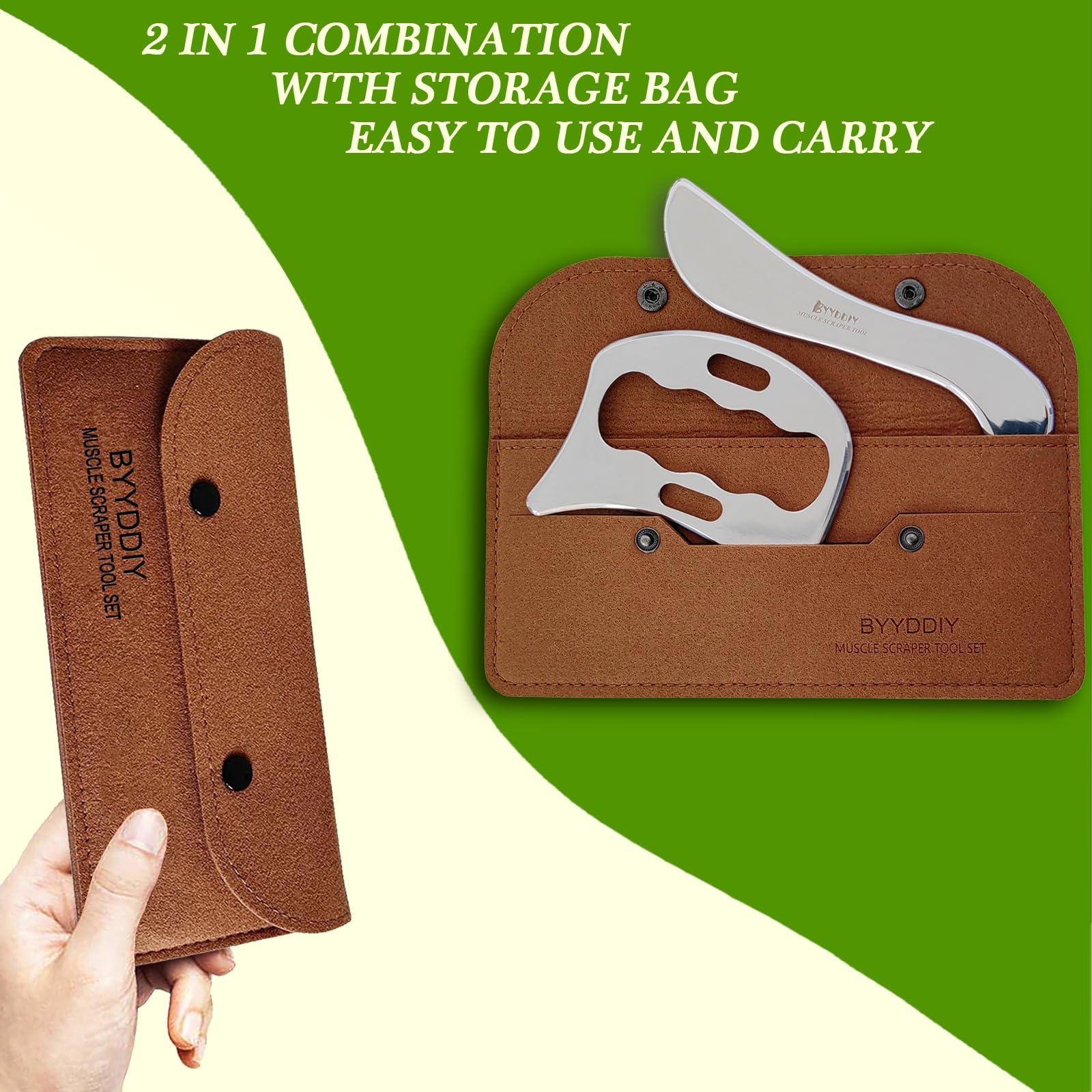 Byyddiy 2 In 1 Stainless Steel Muscle Scraper Tools Set Gua Sha Massage Scraper Scraping Tool