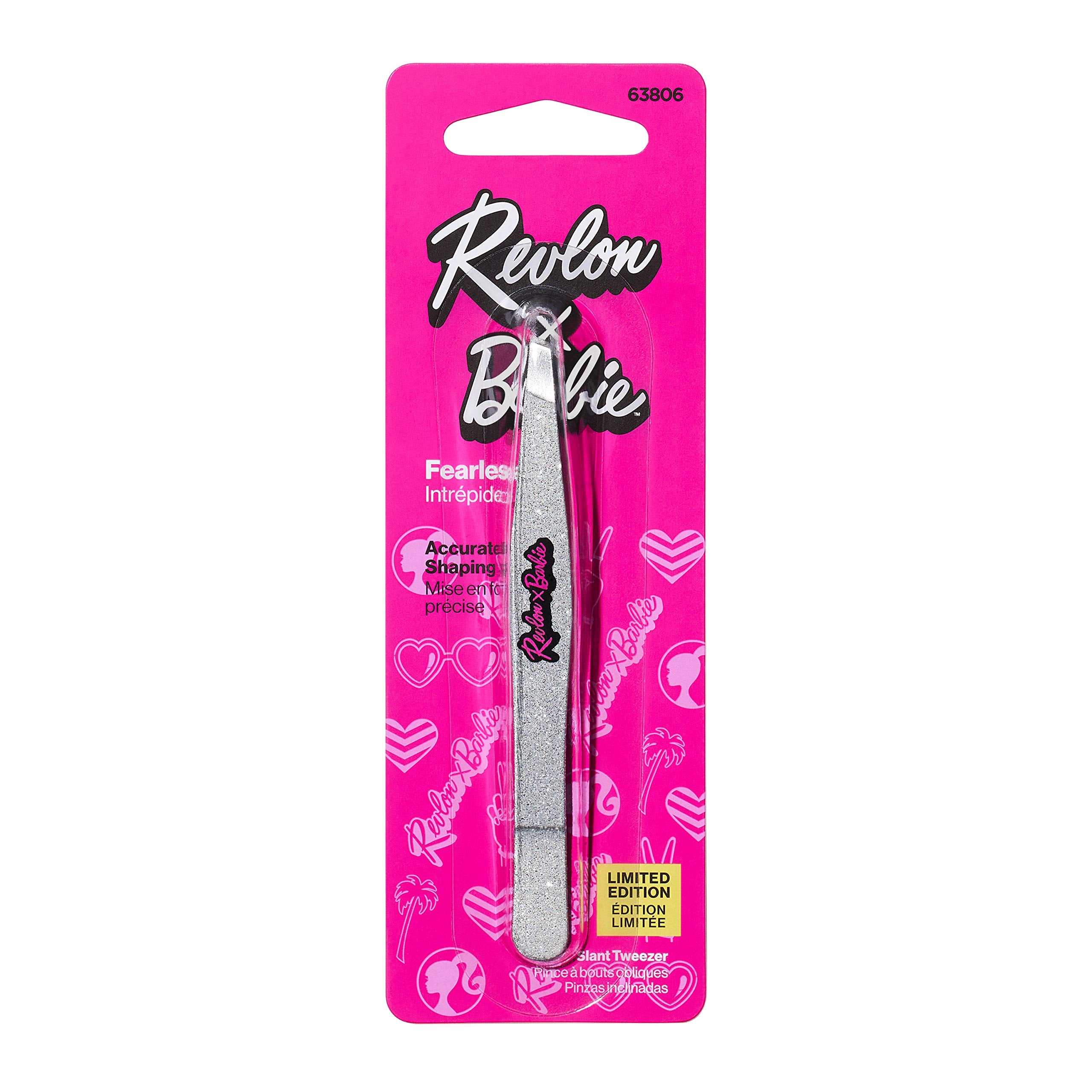 Revlon X Barbie Slant Tip Tweezer, Stainless Steel Hair Removal Makeup Tool (Packaging May Vary)
