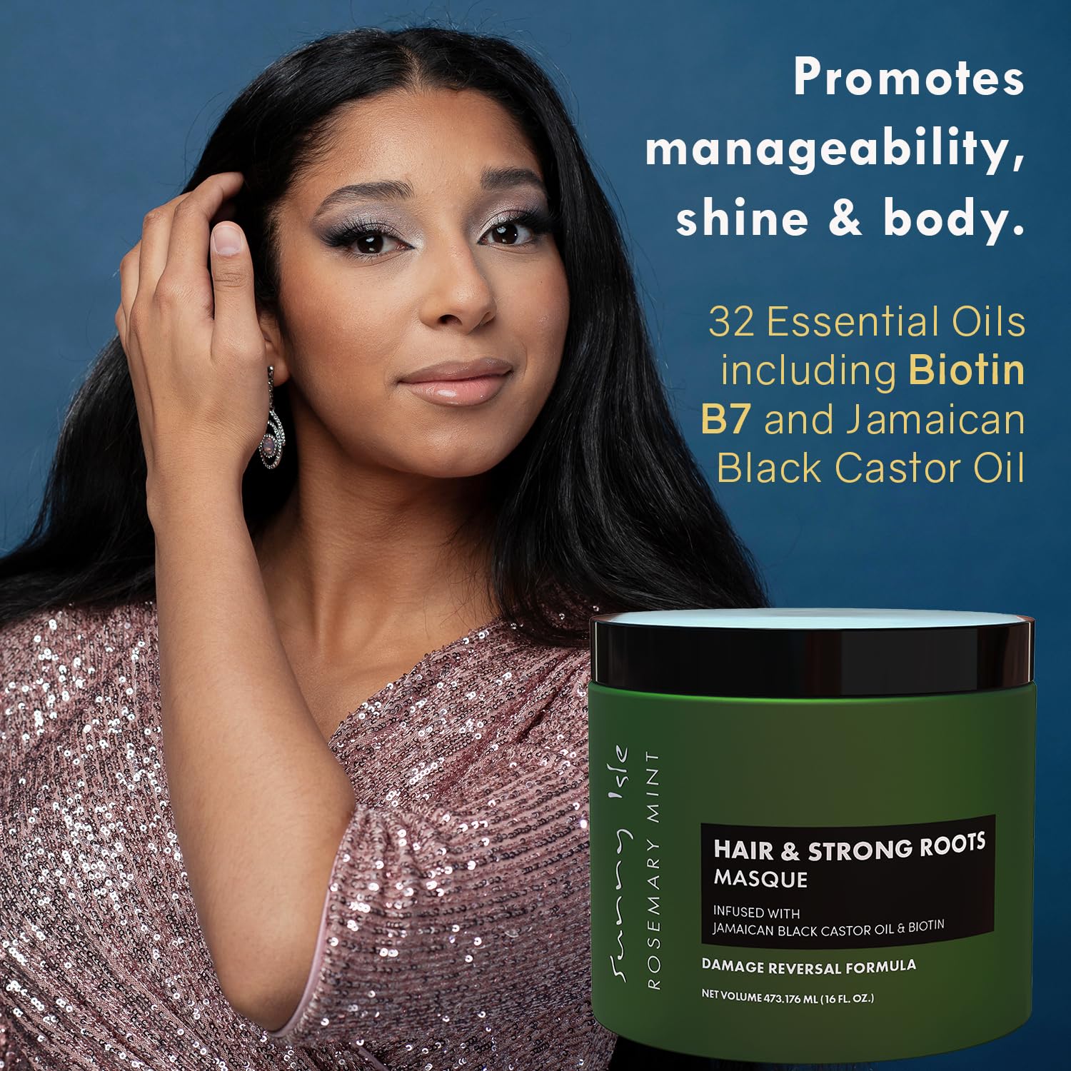 Sunny Isle Rosemary Mint Hair and Strong Roots Masque 16oz | Infused with Biotin and Jamaican Black Castor Oil | Double Growth F
