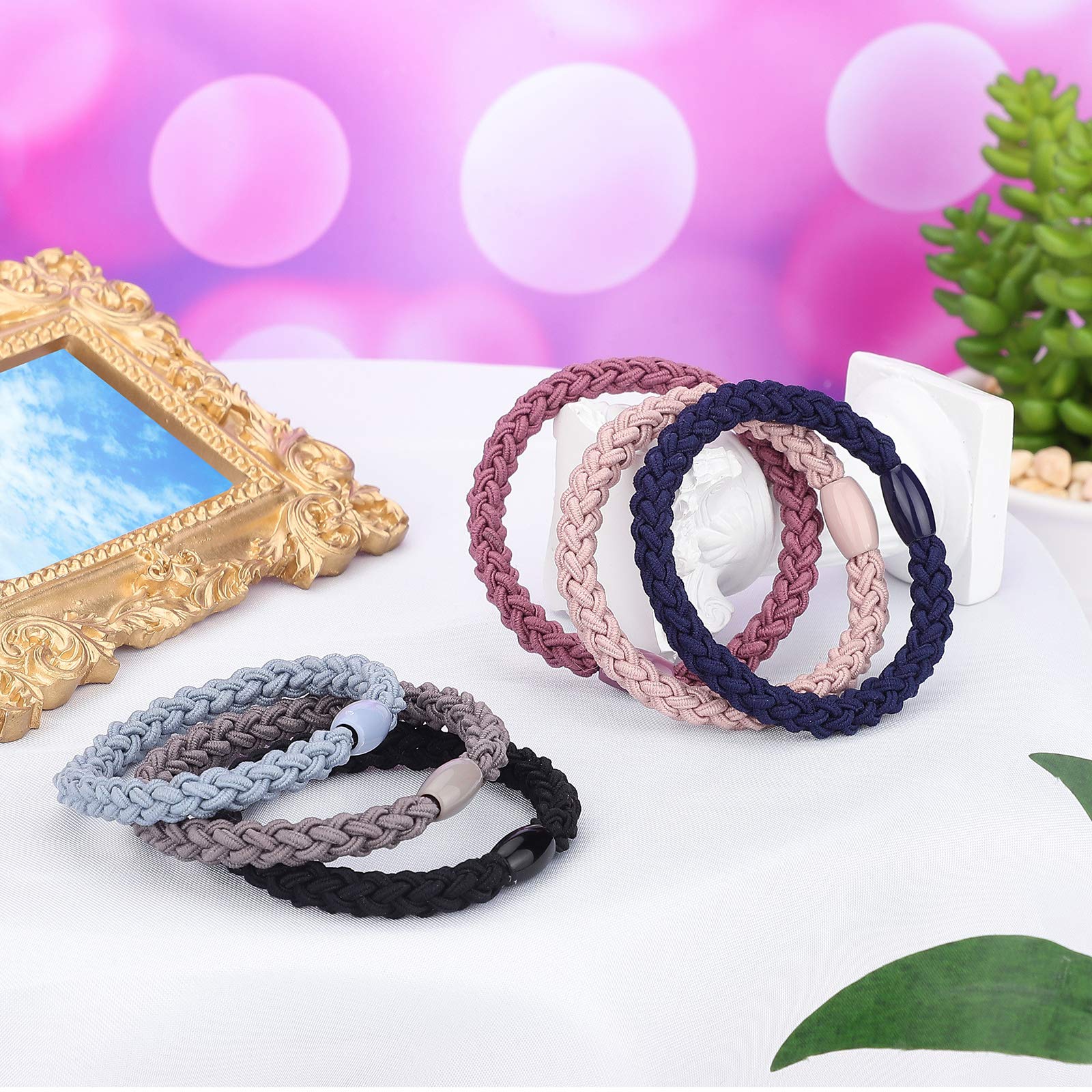 Chuangdi 12 Pieces Cotton Hair Ties Braided Hair Bands Elastic Hair Ties Ropes Braided Ponytail Holders Hair Accessories For Wom