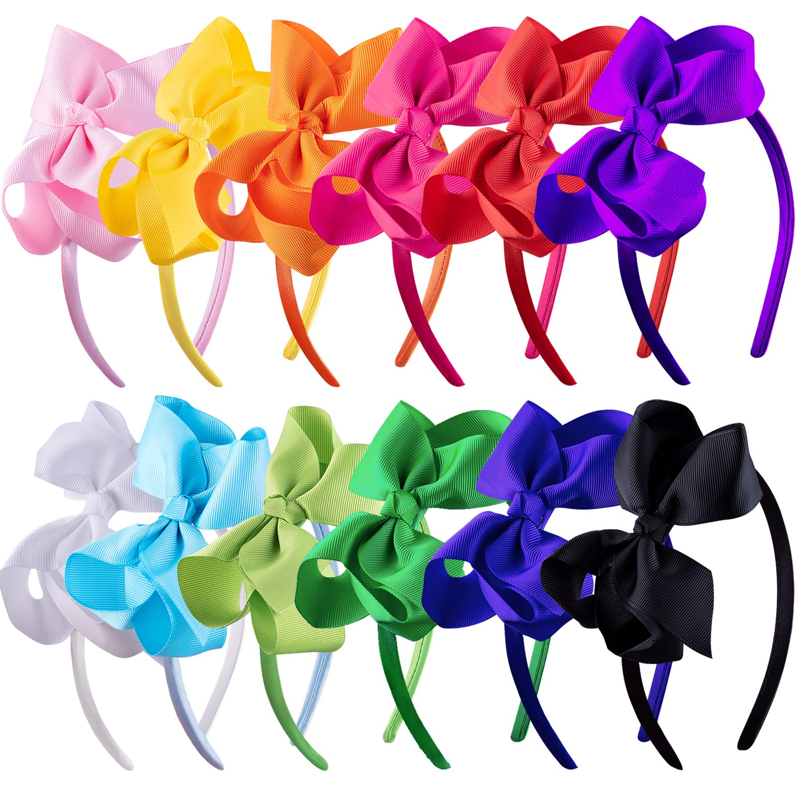SIQUK 12 Pieces Headbands for Girls Headband with Bow Ribbon Hair Bow Headband Boutique Grosgrain Bow Headbands, 12 Colors