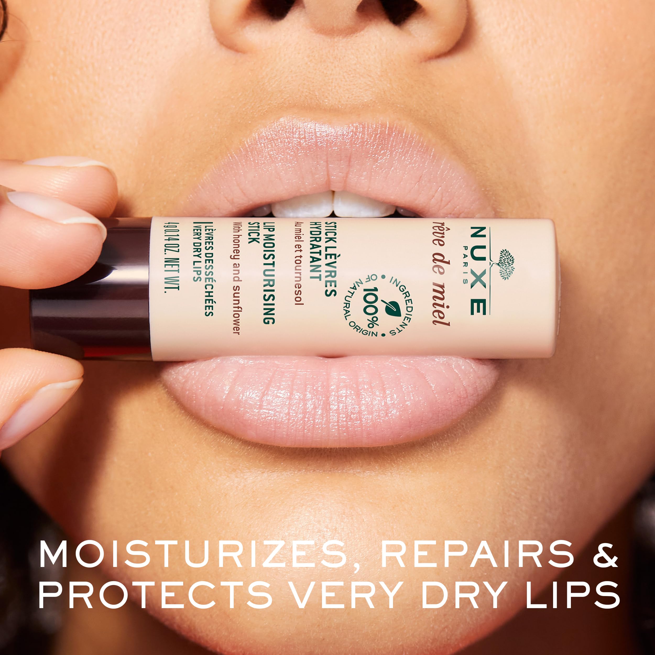 Nuxe Rve De Miel Lip Stick - 100% Natural Organic Moisturizer For Cracked & Dry Lips With Shea Butter & Vitamin E, 0.14 Oz