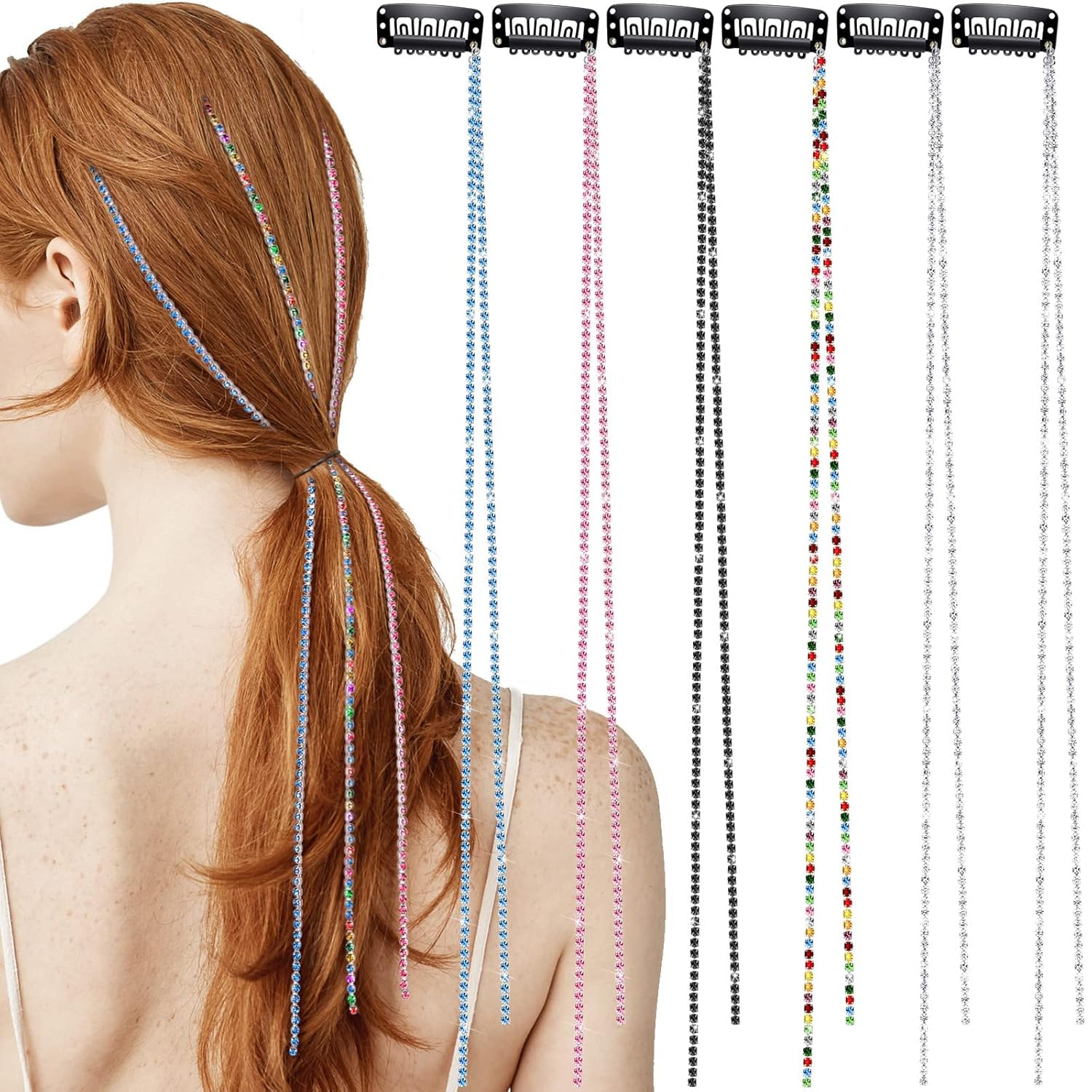 6 Pack Hair Chain Pearl Charm Rhinestone Hair Jewelry