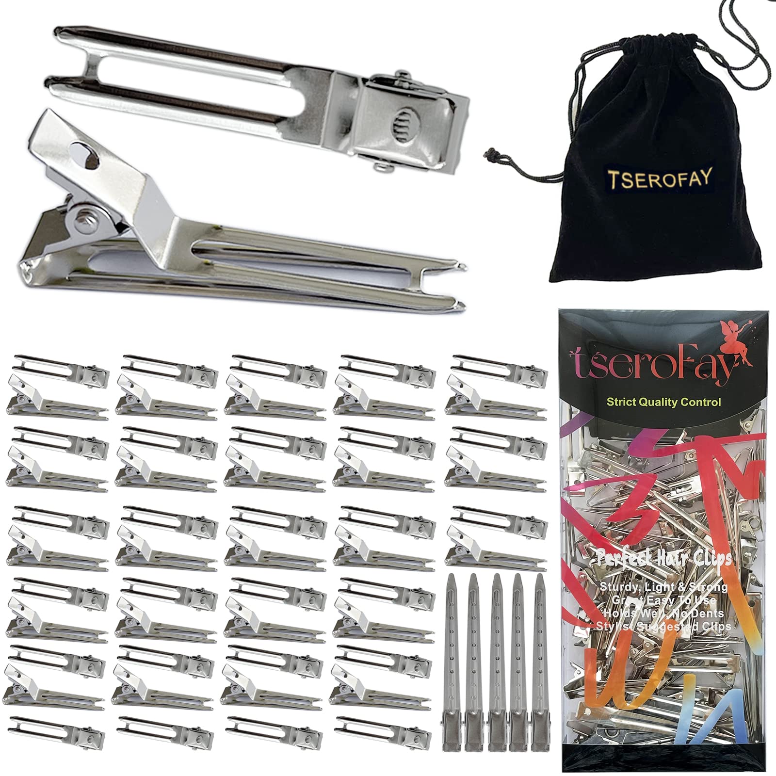 TseroFay 55 Pcs Metal Silver Hair Clips for Women Pin Curl Roller, 1.8    Double Prong Root Lift Clips for Curly Hair Volume, Lo