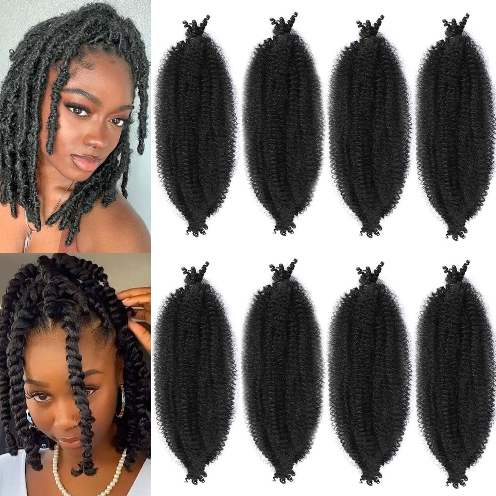 8 Packs Springy Afro Twist Hair 10 inch Pre-Separated Kinky Marley Twist Braiding Hair Soft Synthetic Crochet for Distressed Fau