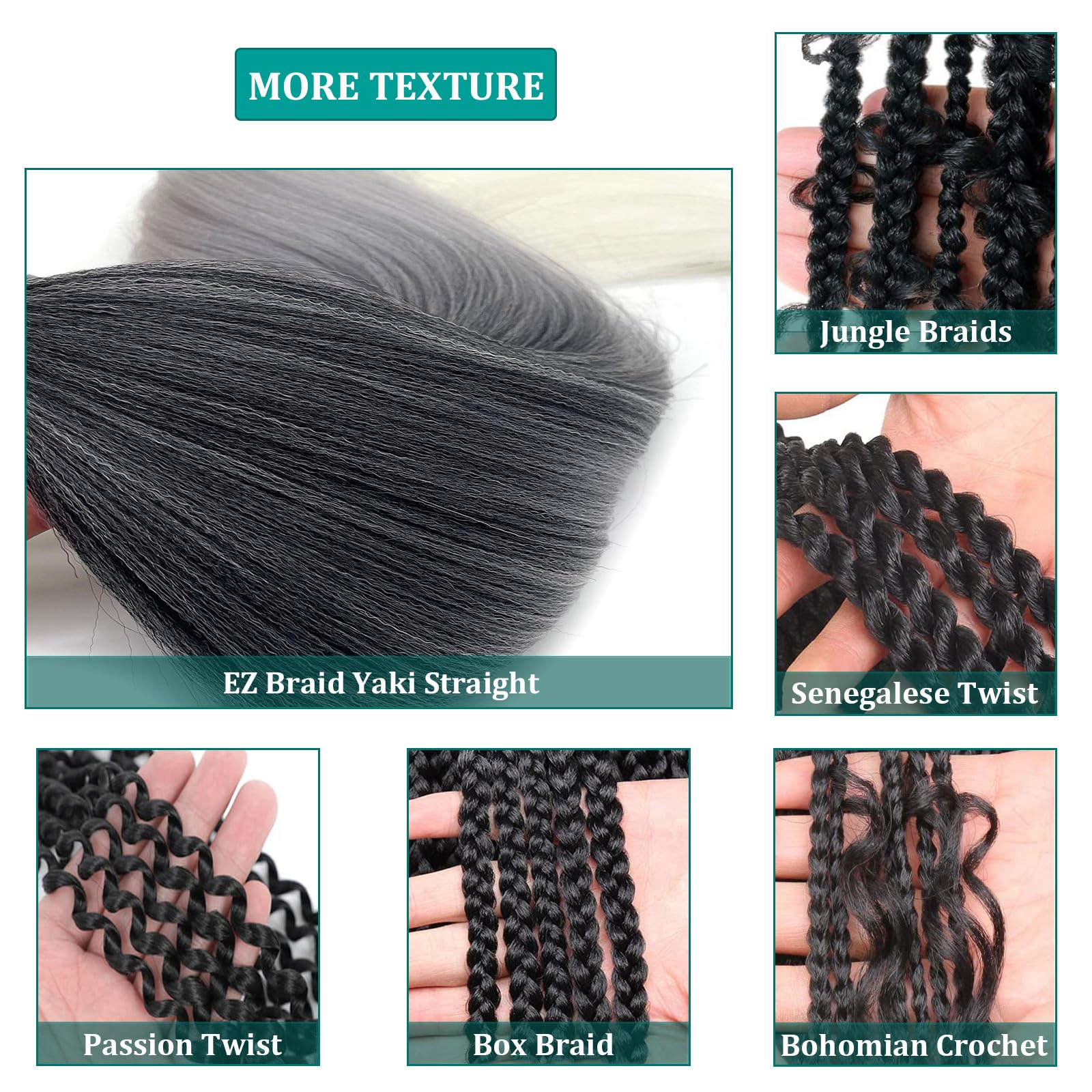 UPruyo Ombre Braiding Hair Extensions, 26" Pre-Stretched Kanekalon, 1B/Grey/White, Pack of 3, Synthetic Hair for Box Braids, Knot