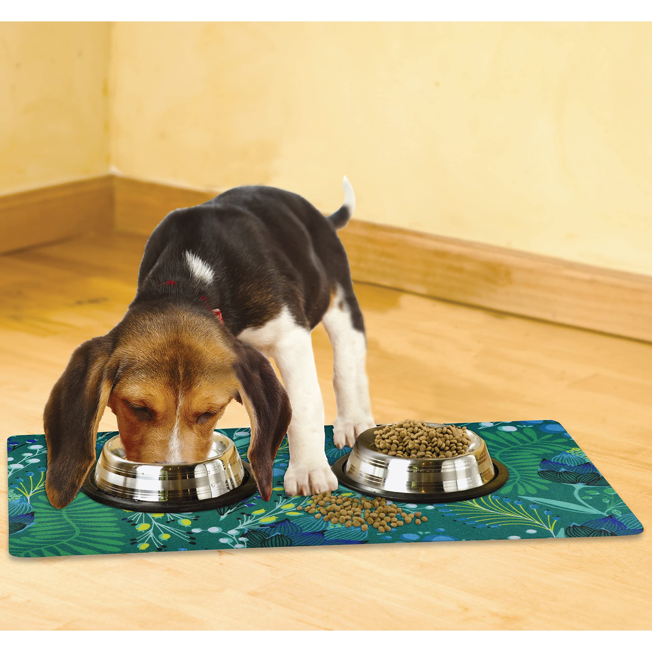 Drymate Pet Bowl Placemat, Dog  Cat Food Feeding Mat - Absorbent Fabric, Waterproof Backing, Slip-Resistant - Machine Washabledu
