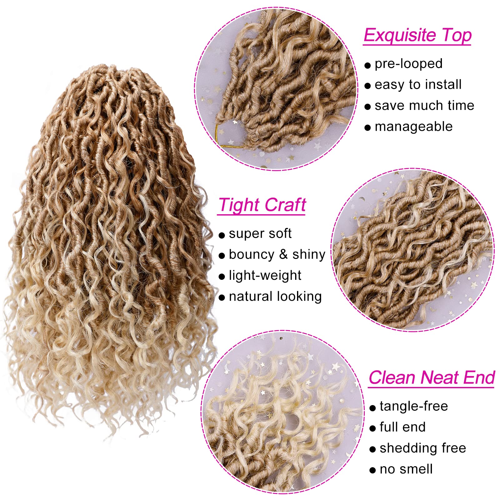 Goddess Locs Crochet Hair 10 Inch 7 Packs Ombre Blonde Boho Faux Locs Crochet Hair for Black Women Pre Looped Crochet Locs with