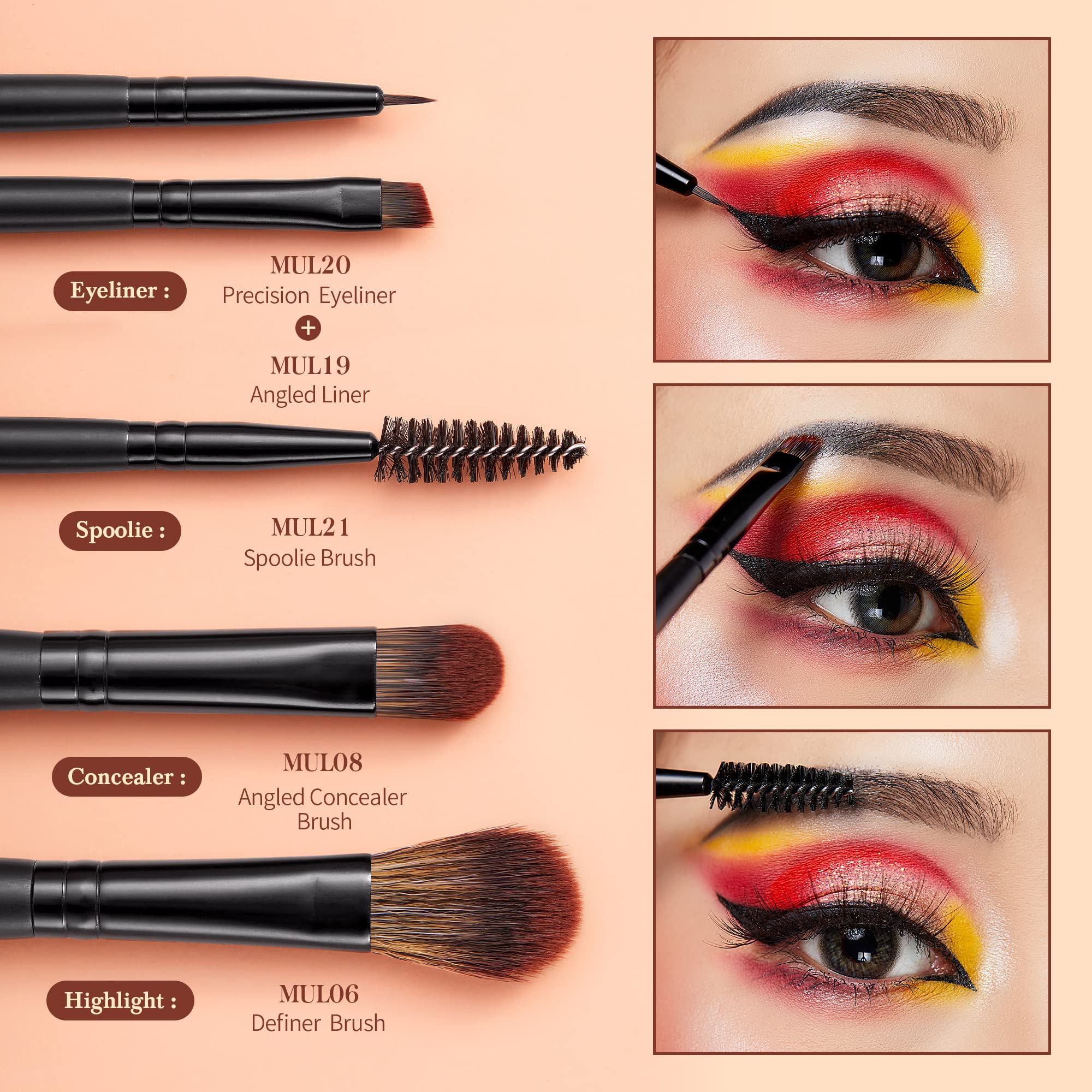 Jessup Eye Brushes Set, Vegan Makeup Brushes with Concealer Powder Eyeshadow Blending Eyeliner Spoolie Brush, 16pcs Premium Synt