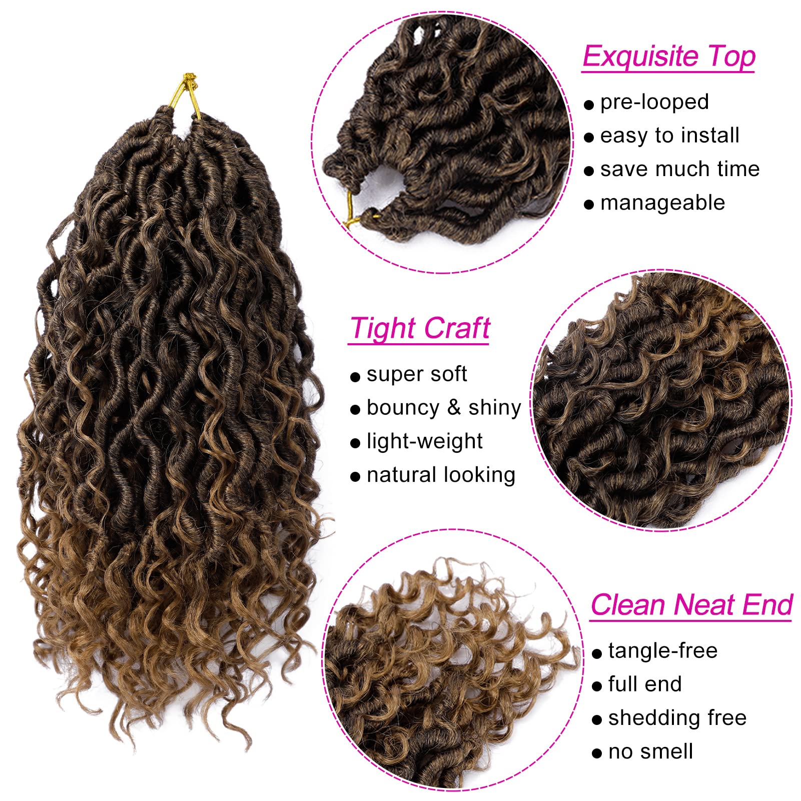 Goddess Locs Crochet Hair 12 Inch 7 Packs Ombre Boho Faux Locs Crochet Hair for Black Women Pre Looped Crochet Locs with Curly E