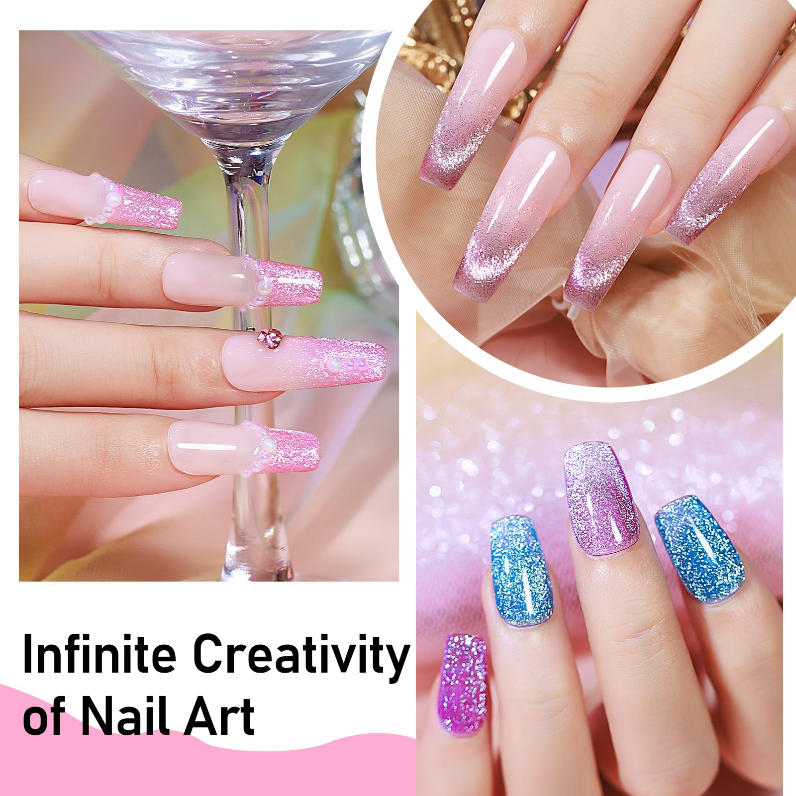 Mizhse Magnetic Gel Nail Polish, Platinum Glitter Cat Eye Gel Nail Polish Set 8 Colors With Magnet Stick, Sparkle Cateye Nail Ge