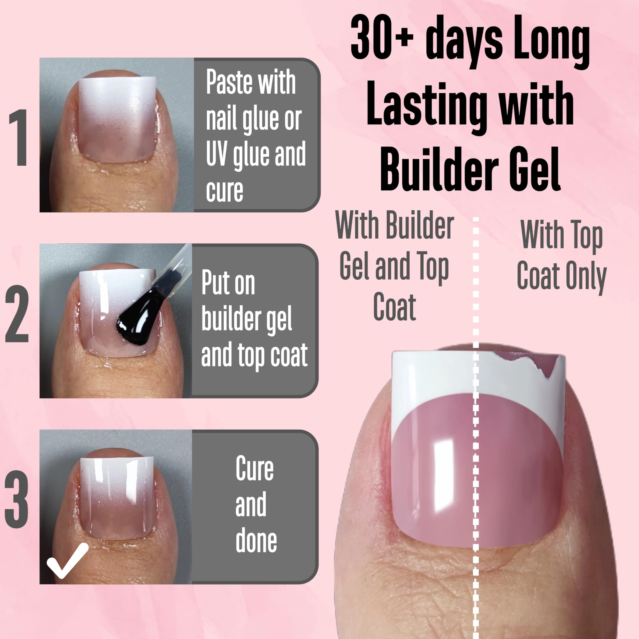 NOVO OVO Ombre French Tip Press on Toe Nail Tips, Sharp Square Pre-Designed Soft Gel False Toenail Extension, BROWN PINK Pre-app