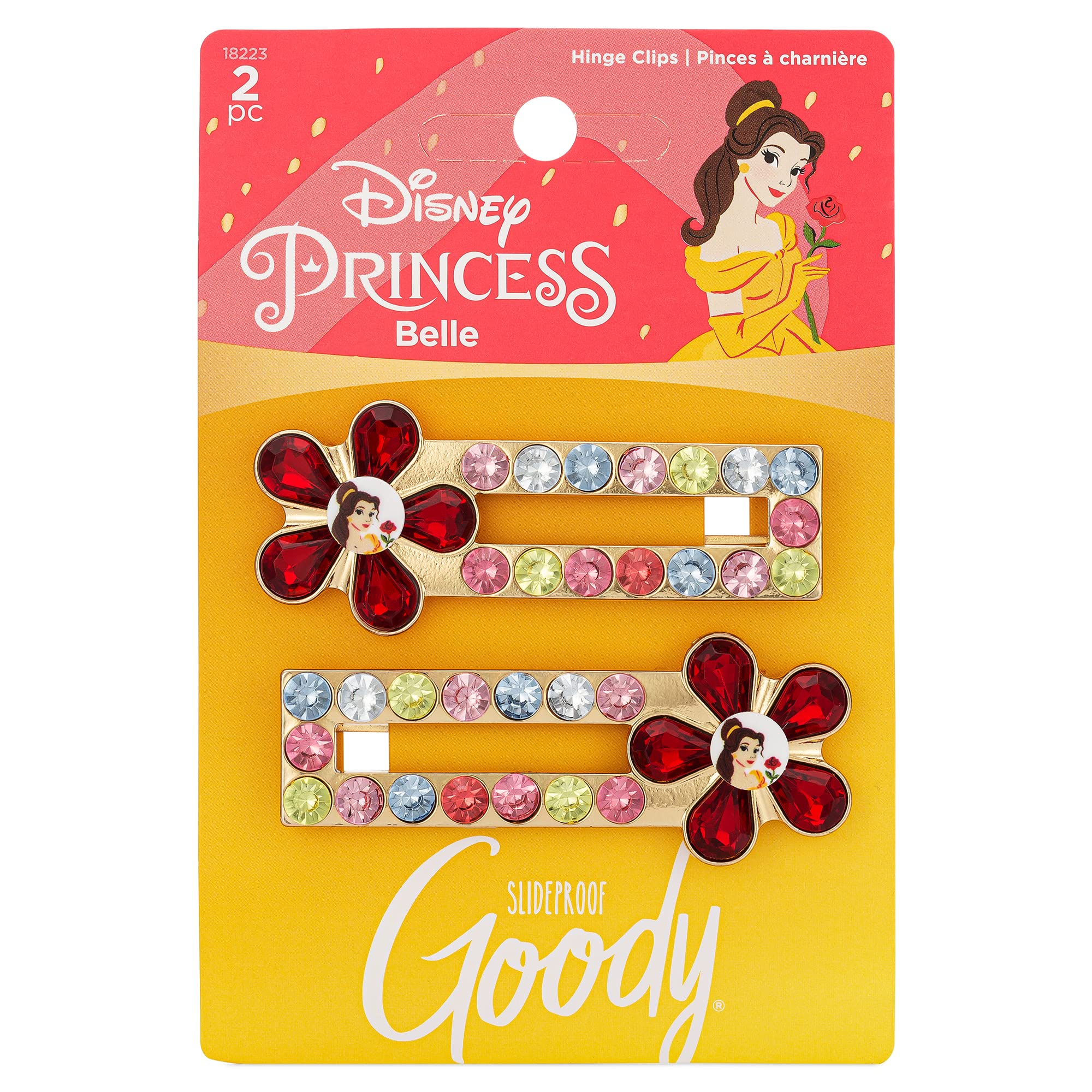 GOODY Hinge Jewel Clip - Disney Princess, Belle - Slideproof Rhinestone Hair Accessories for Men, Women, Boys & Girls - Style Wi