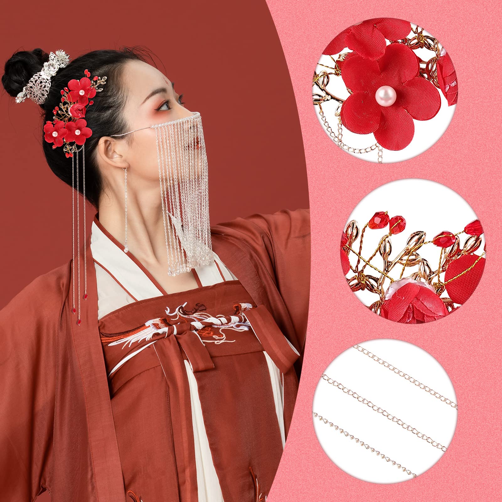 Beaupretty 1 Pair Bridal Tassel Hairpins Flower Pearl Rhinestone Chinese Traditional Style Hair Clip Headdress Festive Wedding H