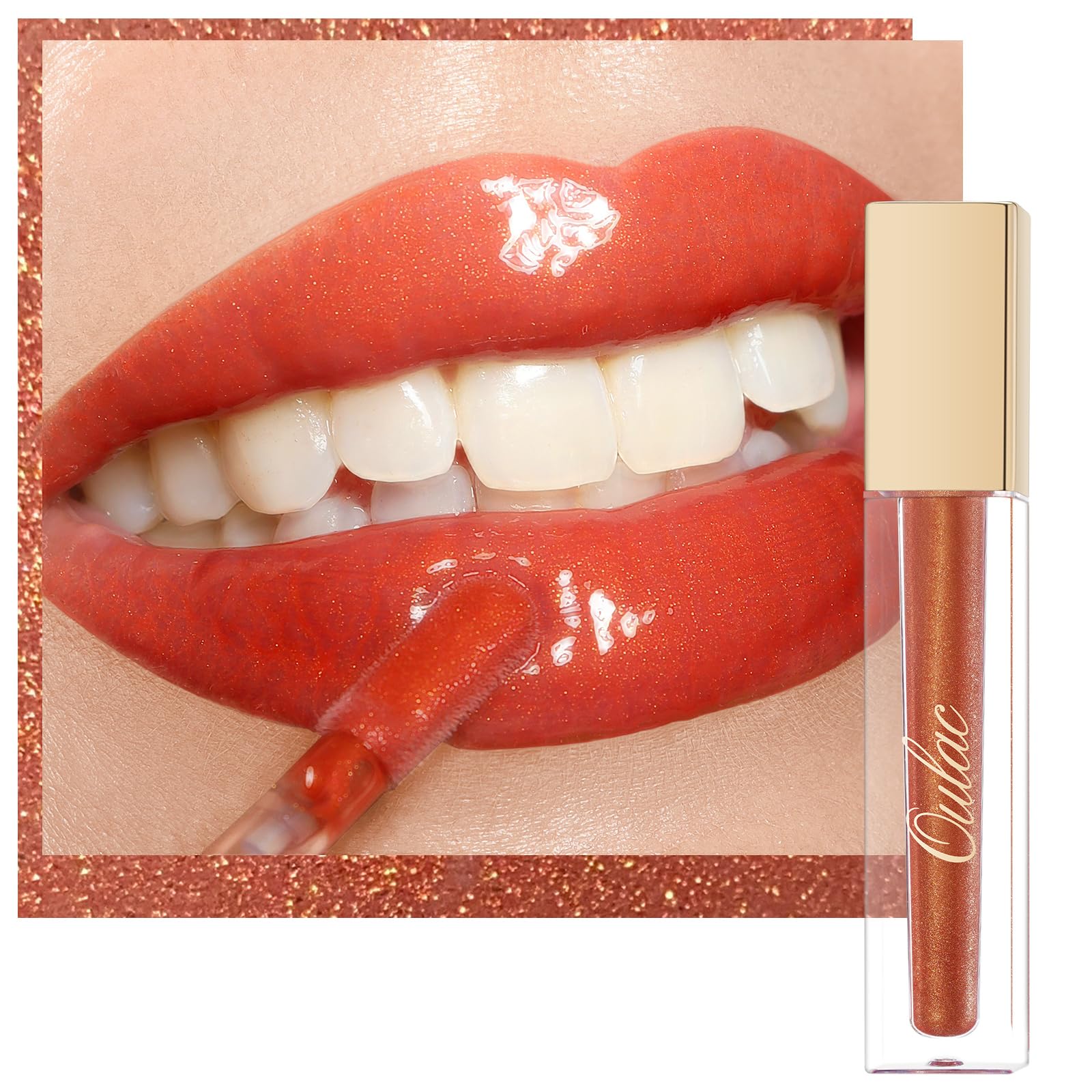 Oulac Light Orange Lip Gloss High-Shine Moisturizing Lip Gloss Oil Colorful Shade Liquid Lipstick Non-Stick Cup Glitter Lipstick