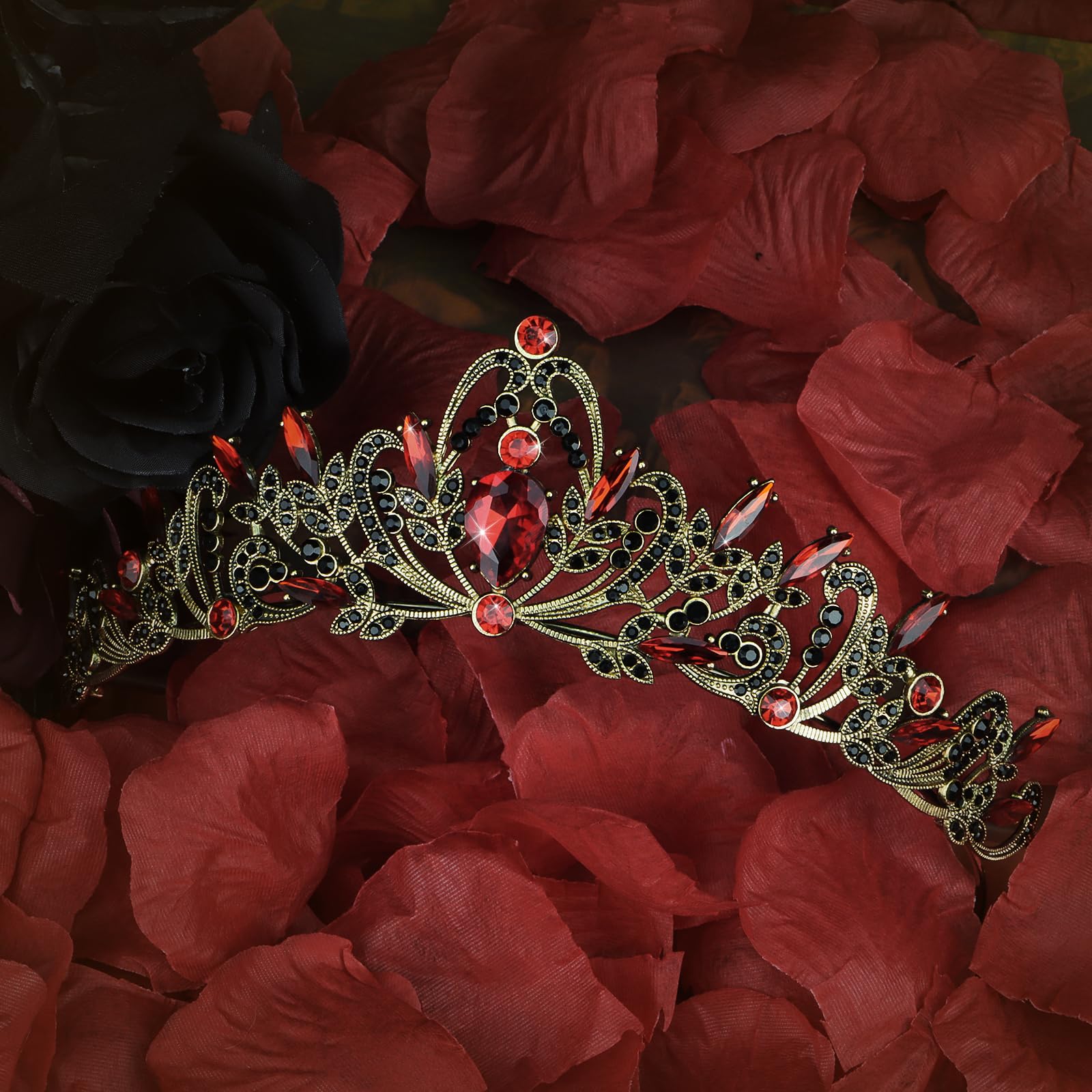 Cieher Red And Black Crown For Women Girls, Queen Of Hearts Crown Costume Evil Queen Crown For Halloween Decorations, Red Crown
