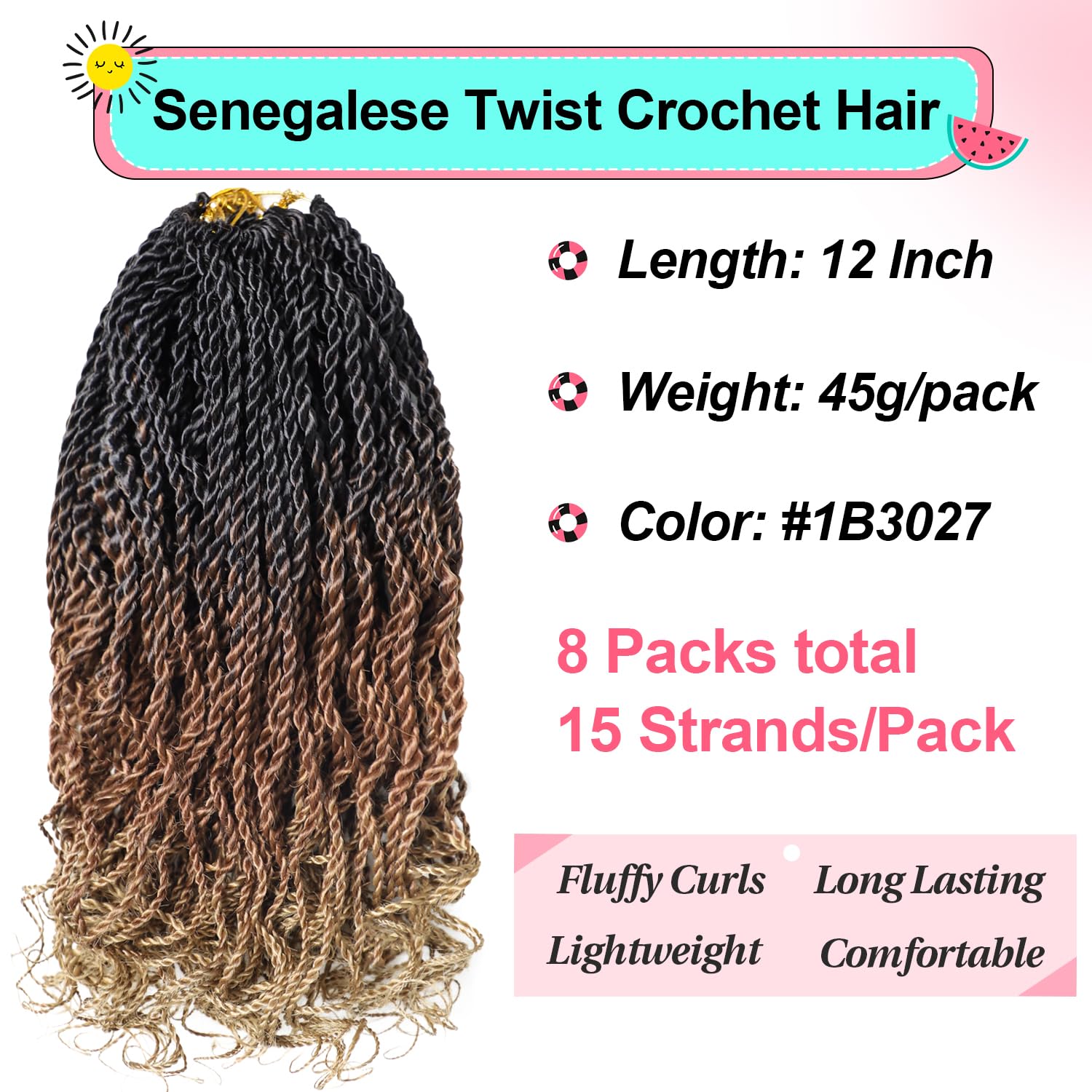 Ombre Wavy Senegalese Twist Crochet Hair With Curly Ends 12 Inch Pre Looped Short Crochet Hair 8 Packs Curly Crochet Hair For Bl