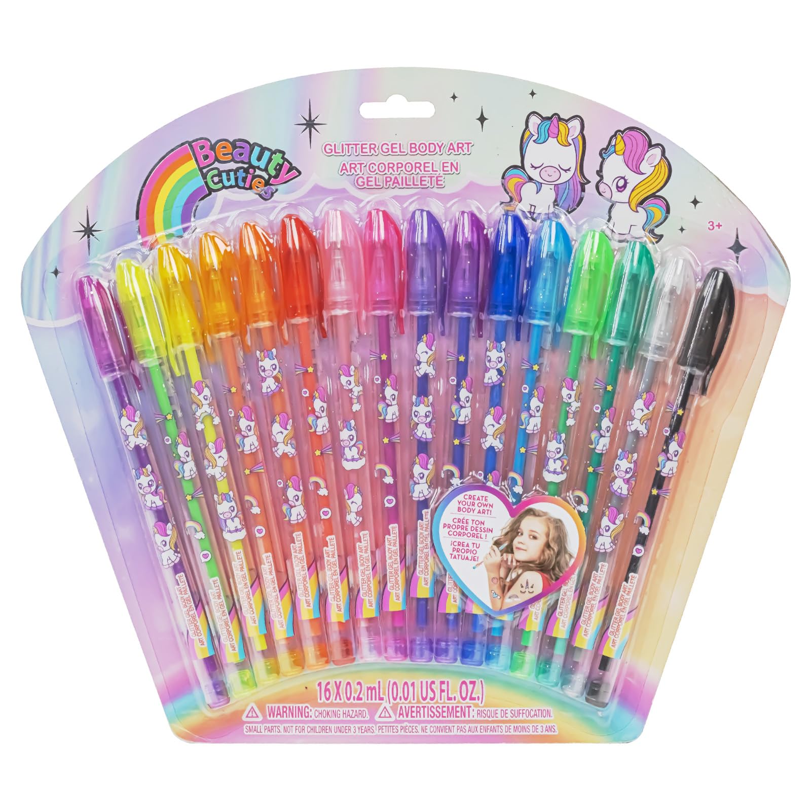 Townley Girl Unicorn 16 Piece Glitter Pen Body Art Set, Unicorn Themed, Glittery and Bright Colors, Ages 3