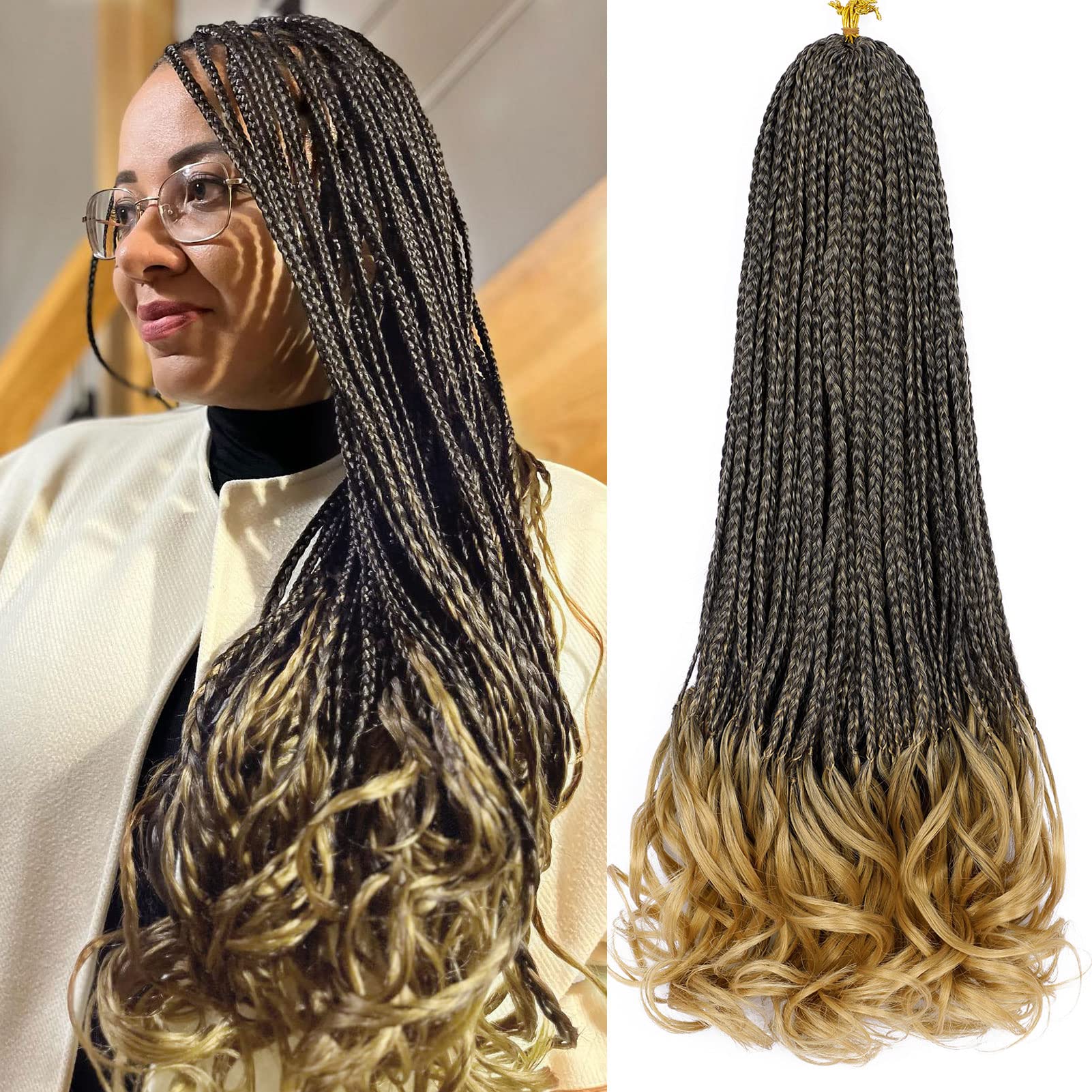 French Curl Box Braids 6 Packs 22 Inch Goddess Box Braids Crochet Hair Pre Looped French Curly Braiding Hair Crochet Box Braids