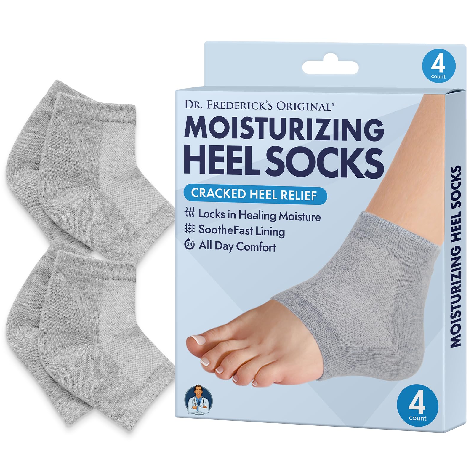 Dr. Fredericks Original Moisturizing Heel Socks for Cracked Heel Treatment  2 Pairs  Stop Cracked Heels in Their Tracks