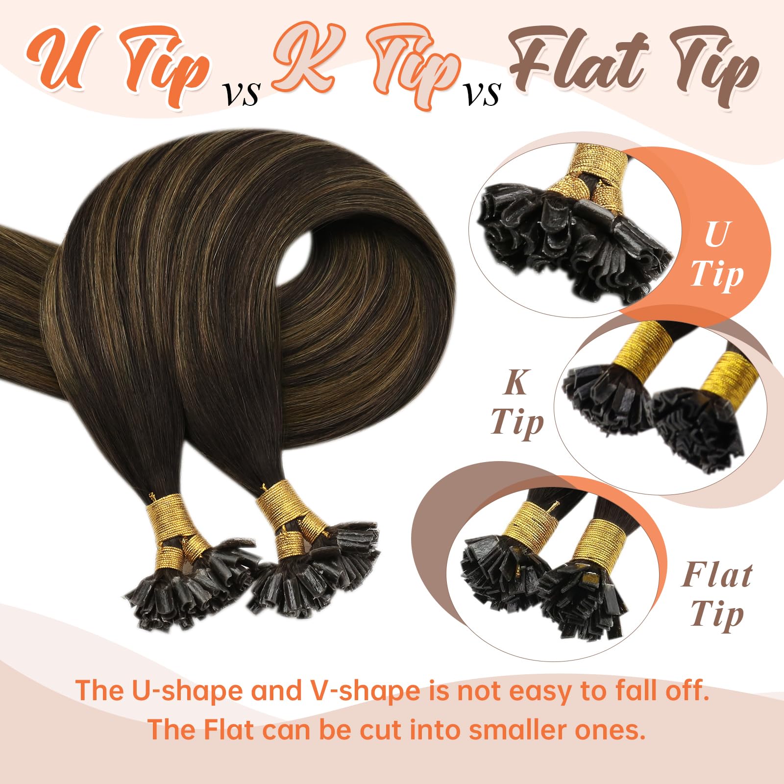 Sunny Hair U Tip Hair Extensions Brown U Tip Hair Extensions Human Hair Dark Brown Mixed Medium Brown Balayage Keratin Hair Exte