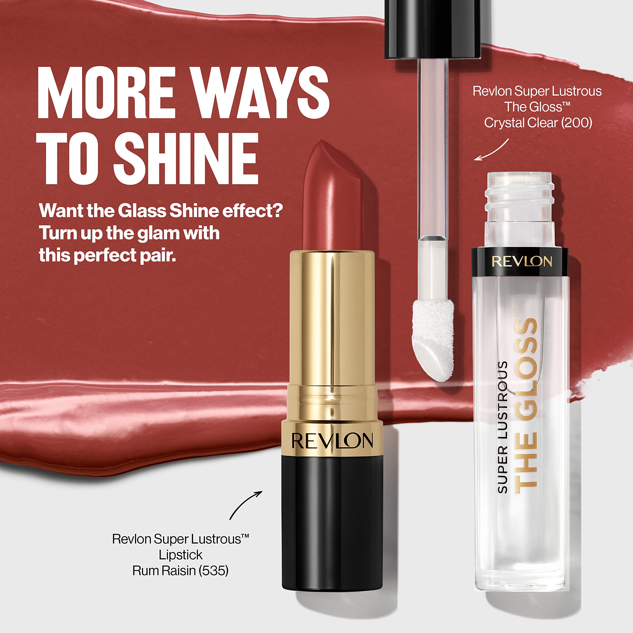 REVLON Super Lustrous Glass Shine Lipstick, Flawless Moisturizing Lip Color with Aloe, Hyaluronic Acid and Rose Quartz, Black Ch