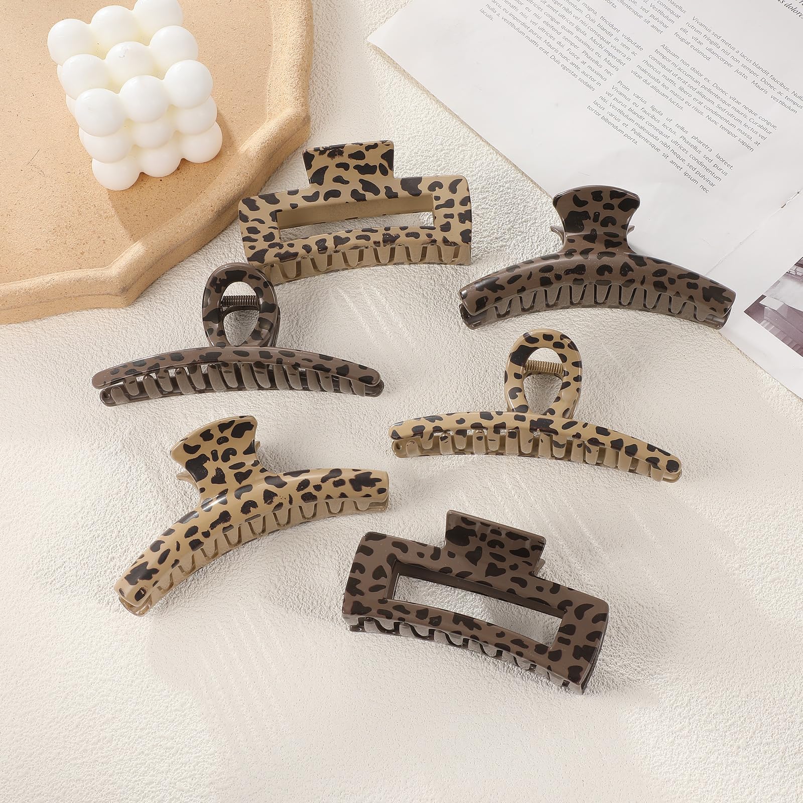 Paderison 6Pcs Hair Clips Checkered Claw Clips for Women Brown Rectangle Hair Clip Strong Hold Claw Y2K Hair Accessories for Thi
