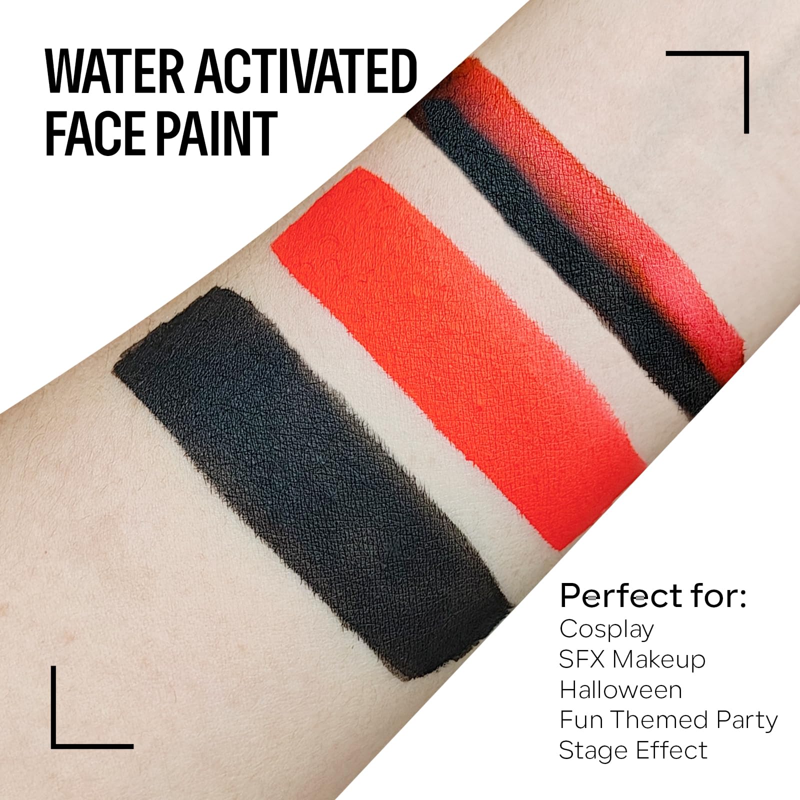 Freeorr Black Red Face Body Paint Makeup Foundation 30 G, Water Activated Cream To Powder Face Body Paint Makeup For Halloween C