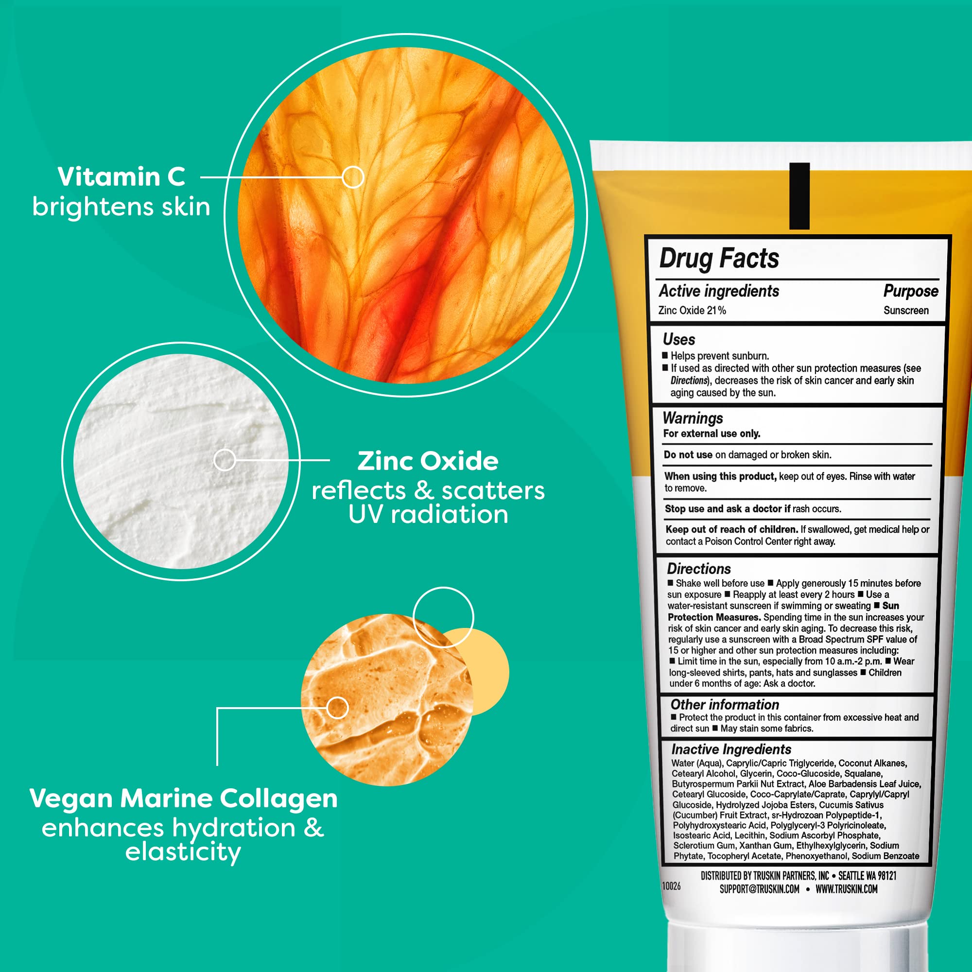 Truskin Mineral Face Sunscreen Spf 30 - Broad Spectrum Mineral Sunscreen For Face With Zinc Oxide, Vitamin C & Vegan Marine Coll