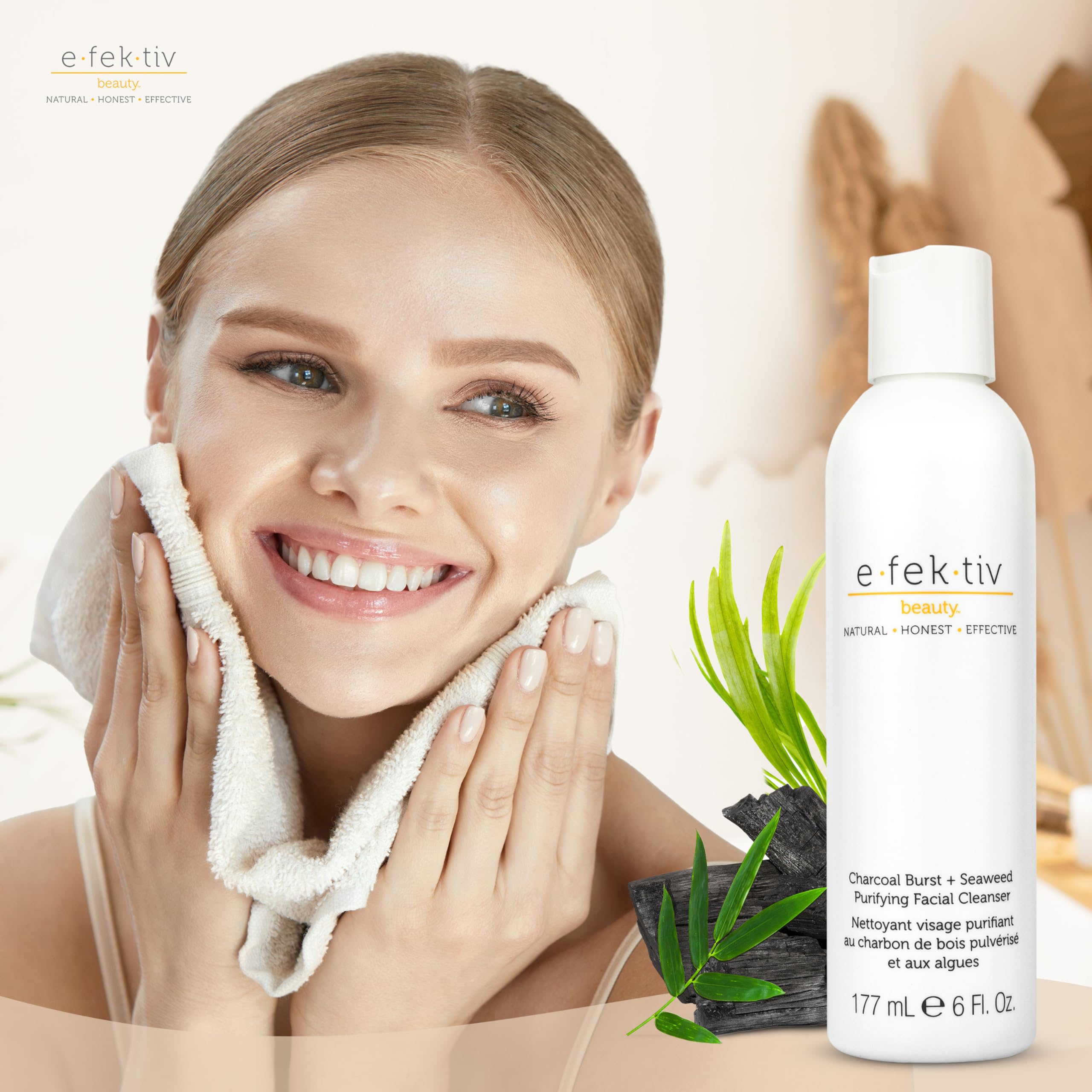 E.Fek.Tiv Beauty Charcoal Burst Plus Seaweed Purifying Facial Cleanser - Gently Cleanses Pores - Clarifying Face Wash - Vegan -