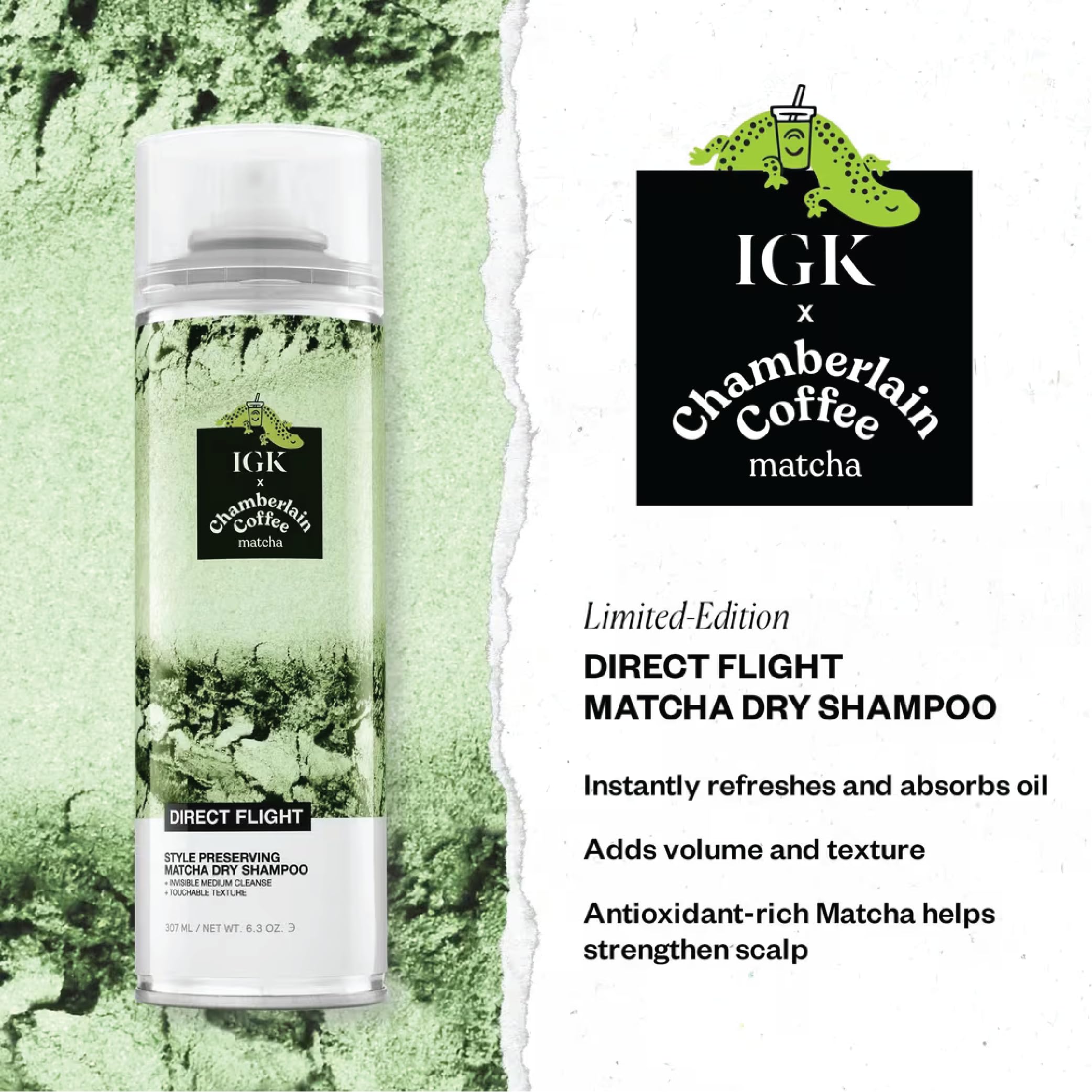 Igk Direct Flight Multi-Tasking Matcha Dry Shampoo | Full + Travel Size | Oil Absorbing, Heat-Free Volume And Texture Boost | Li