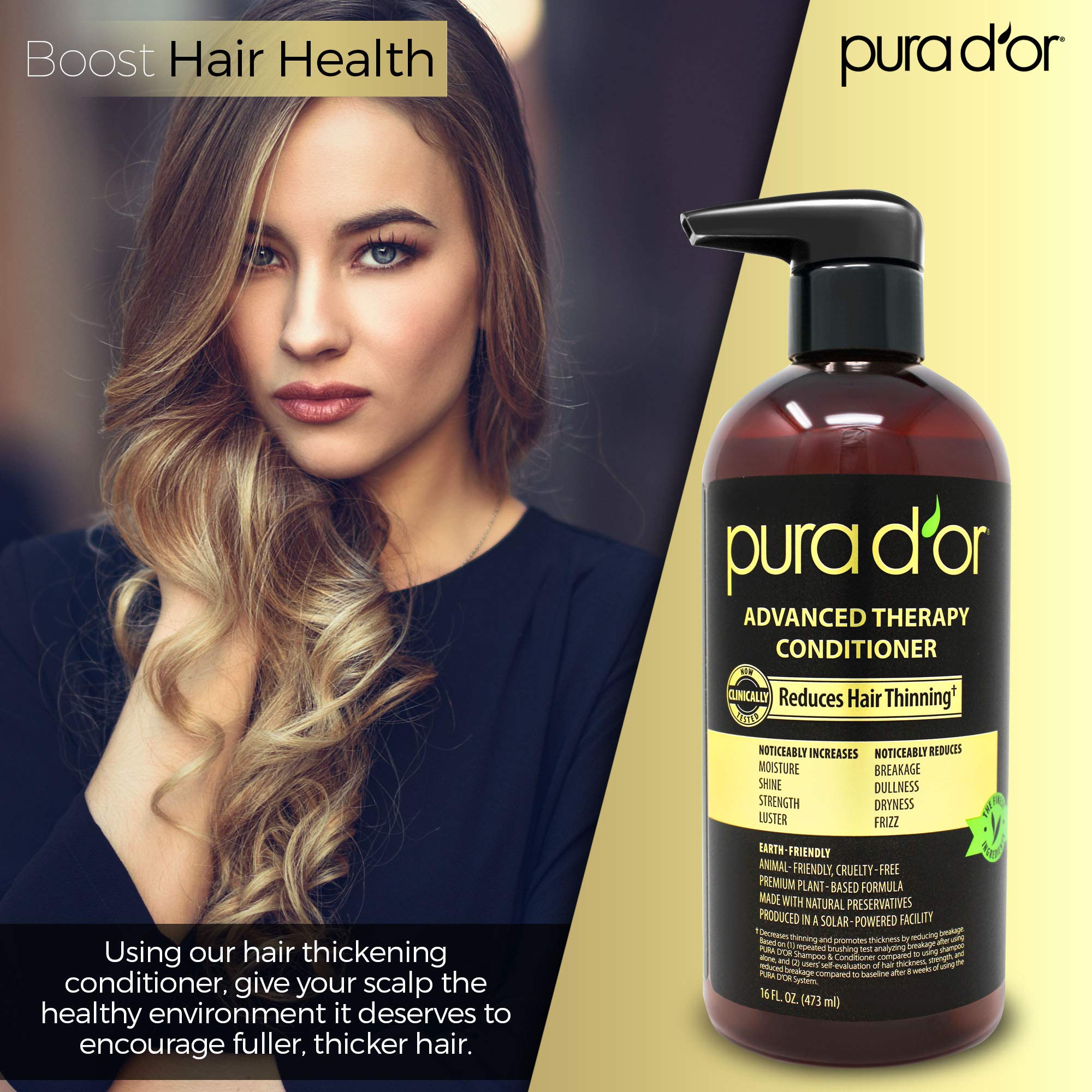 PURA D'OR Advanced Therapy Conditioner (16oz) For Increased Moisture, Strength, Volume & Texture, No Sulfates, Contains Argan Oi