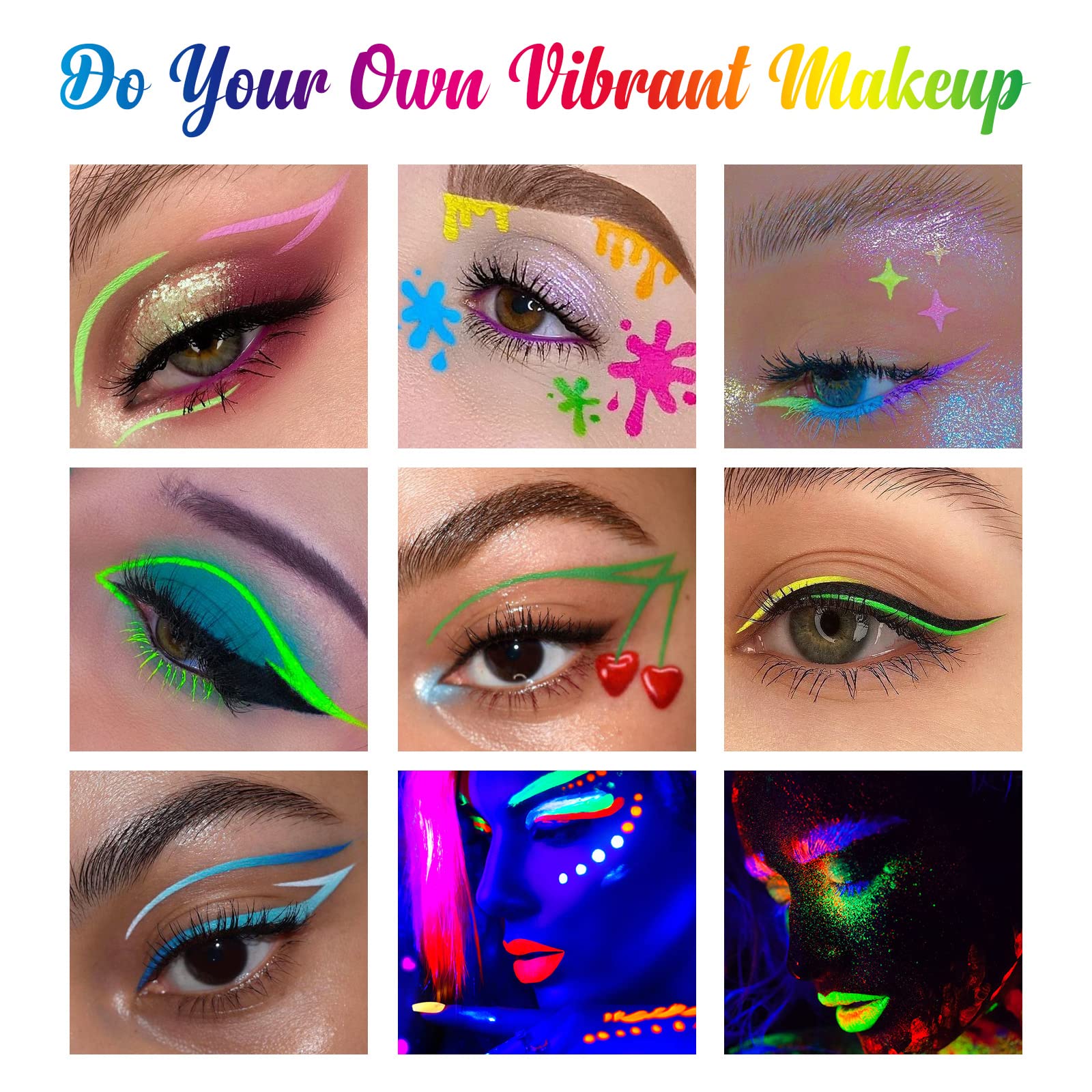 Bobisuka 8 Colors Uv Glow Neon Liquid Eyeliner Set, Matte Colored Eyeliners Pen, Colorful Waterproof Smudge-Proof Pigmented Grap