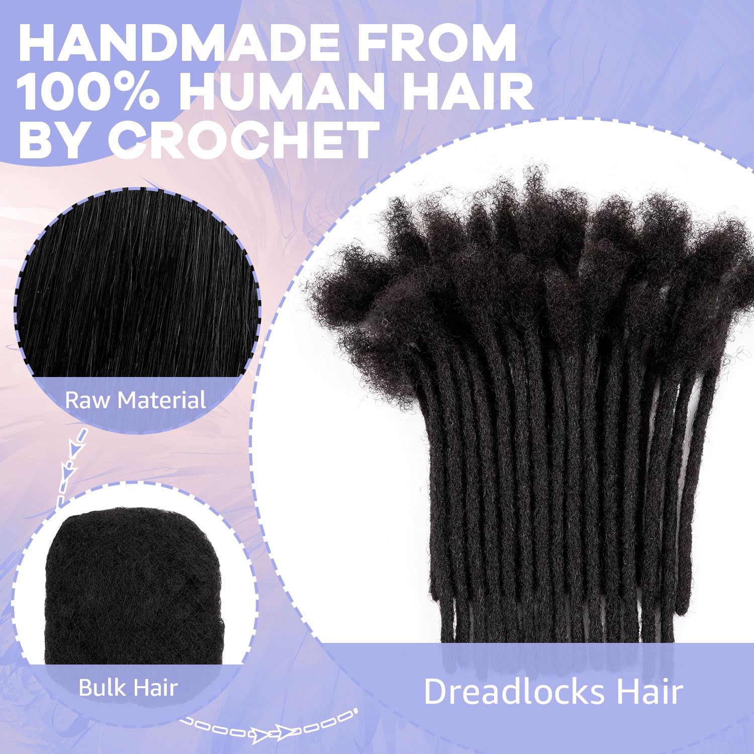 Teresa 6 Inch 0.8Cm Width Loc Extension Human Hair Natural Black 30 Strands Full Hand-Made Permanent Locs Extensions Can Be Dyed