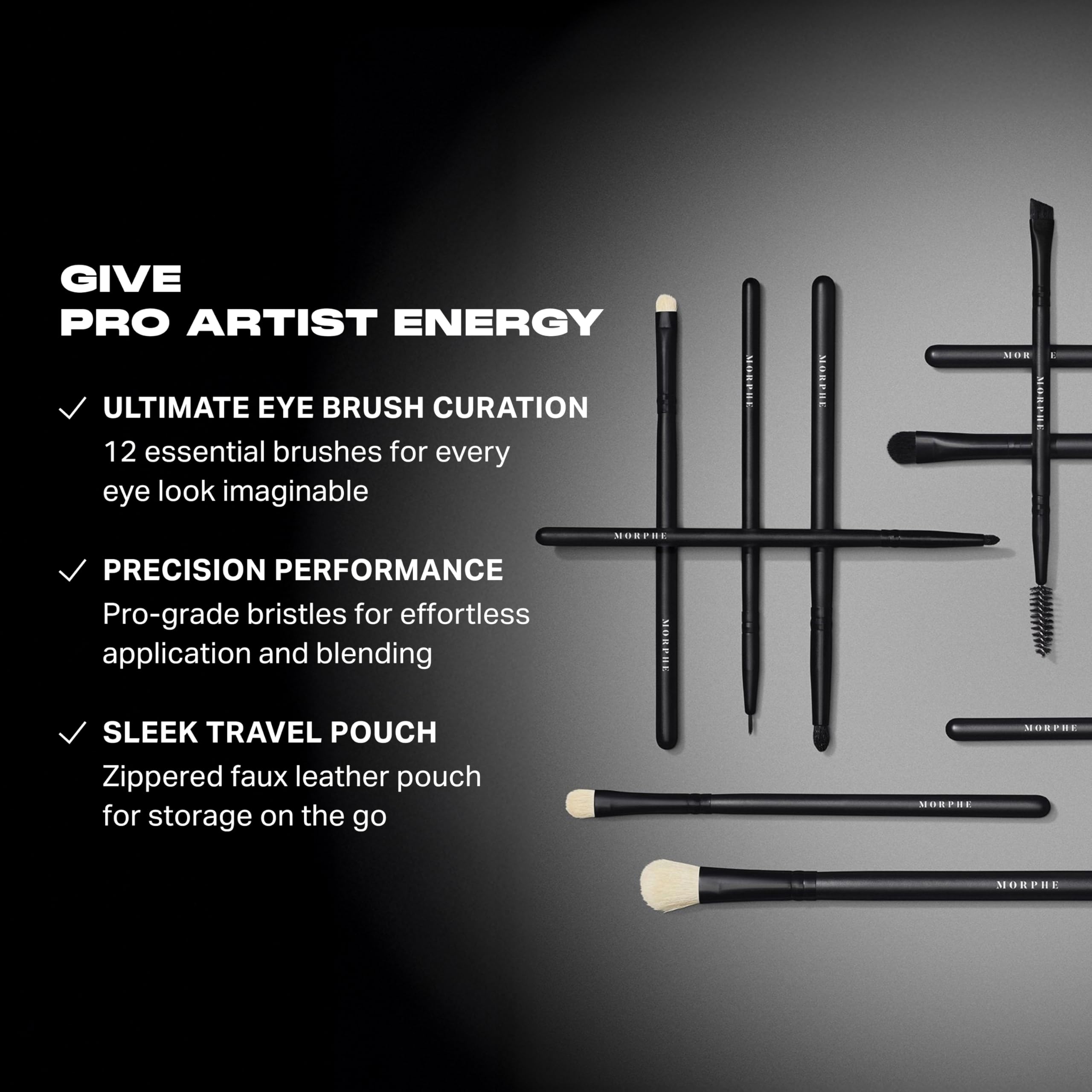 Morphe Eye Obsessed Makeup Brushes - 12 Piece Eyeshadow Brush Set - Lining, Blending & Angled Eyeshadow Brushes - Made with Natu