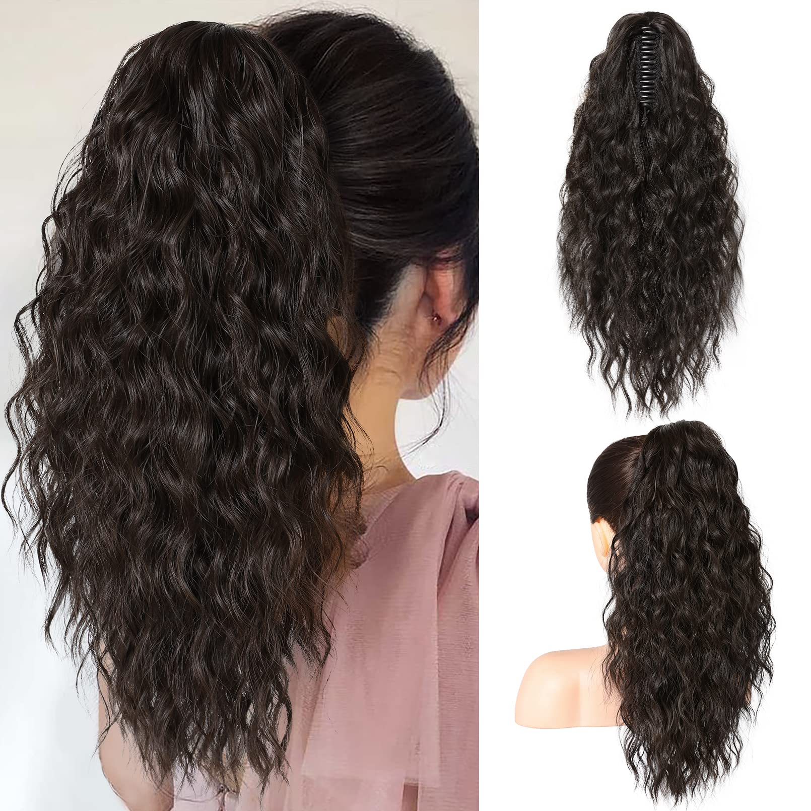 SEIKEA 18'' Ponytail Extension Claw, PT002 Tia Long Multi Layered Hair FluffyThick Wavy Curly Clip in Hair Extensions Ponytail N