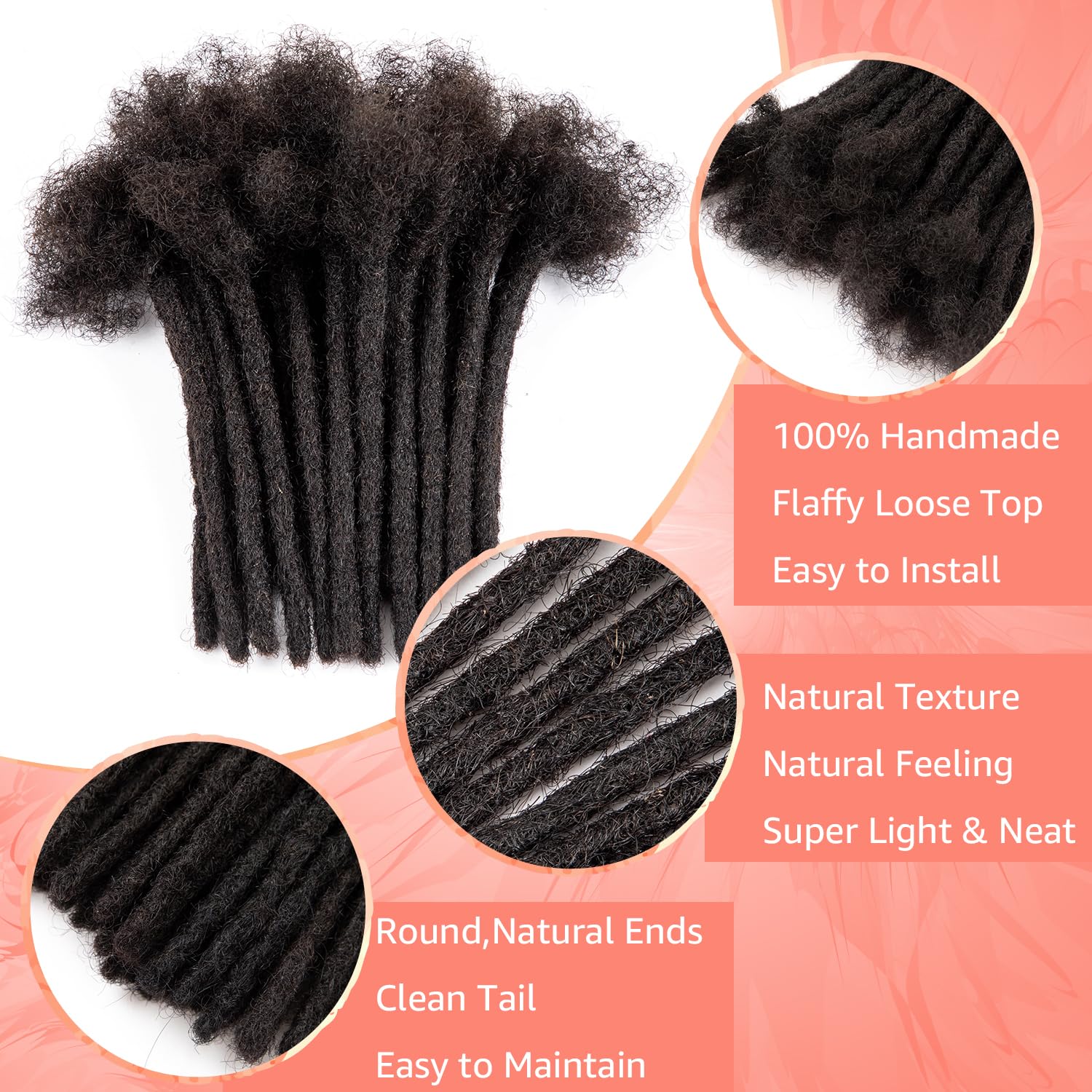 Teresa 8 Inch 0.4Cm Width Loc Extension Human Hair Natural Black 30 Strands Full Hand-Made Permanent Locs Extensions Can Be Dyed