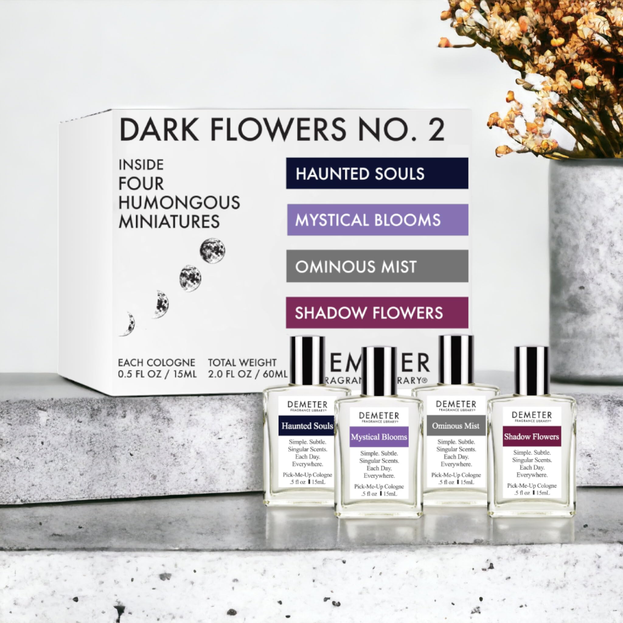 Demeter Dark Flowers No. 2 Humongous Miniature Set Of 4 Colognes, Haunted Souls - Mystical Blooms - Shadow Flowers - Ominous Mis