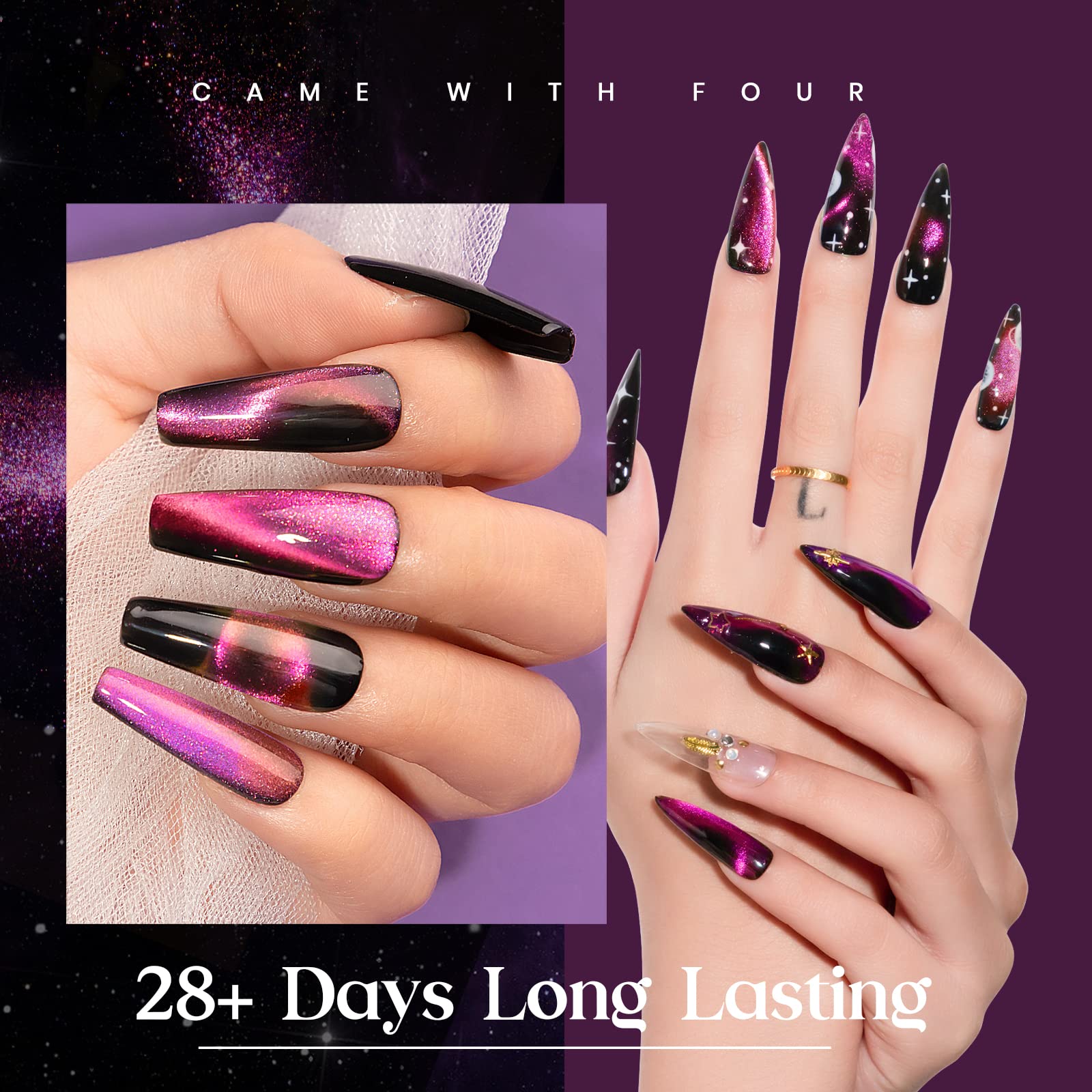 Mizhse 9D Cat Eye Gel Nail Polish 10Ml, Holographic Galaxy Cateye Magnetic Nail Polish Gel, Magic Chameleon Manicure Set(Pink)