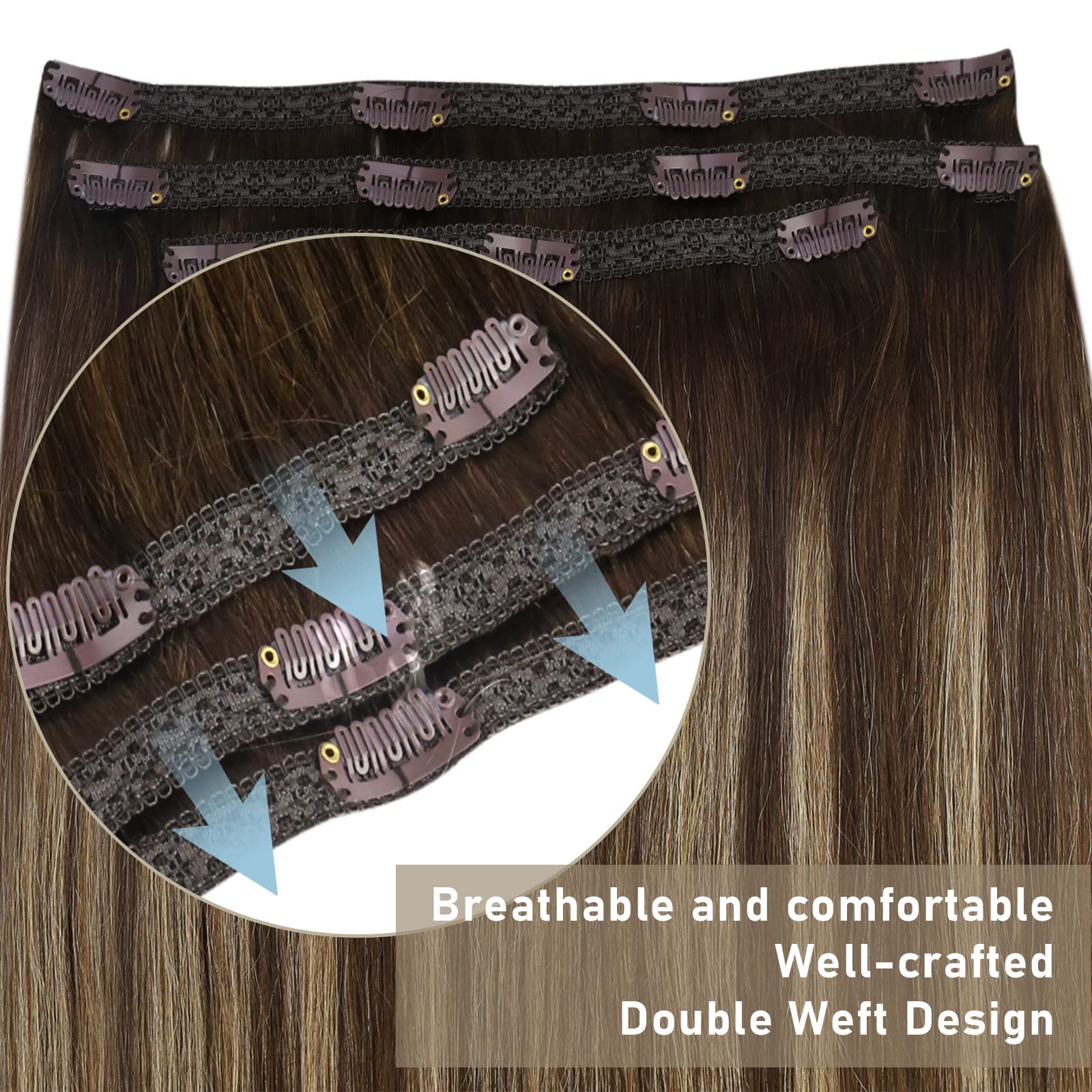 Sunny Balayage Hair Extensions Clip Ins Dark Brown Mix Caramel Blonde Lace Clip On Hair Extensions Human Hair Ombre Clip In Hair