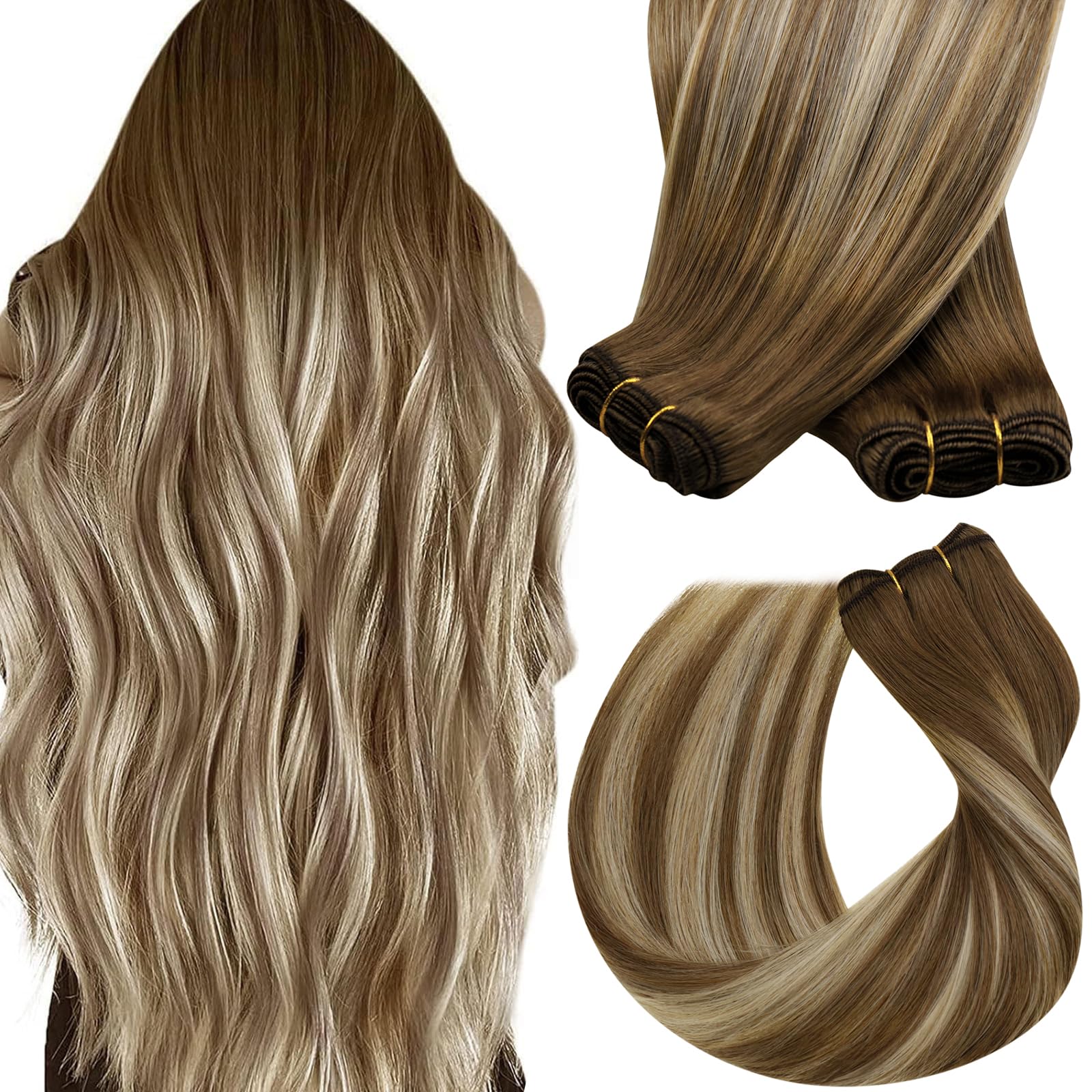 Sunny 120g Weft Hair Extensions Human Hair Balayage Sew in Bundles Human Hair Chestnut Brown Ombre Platinum Blonde Hair Wefts Hu
