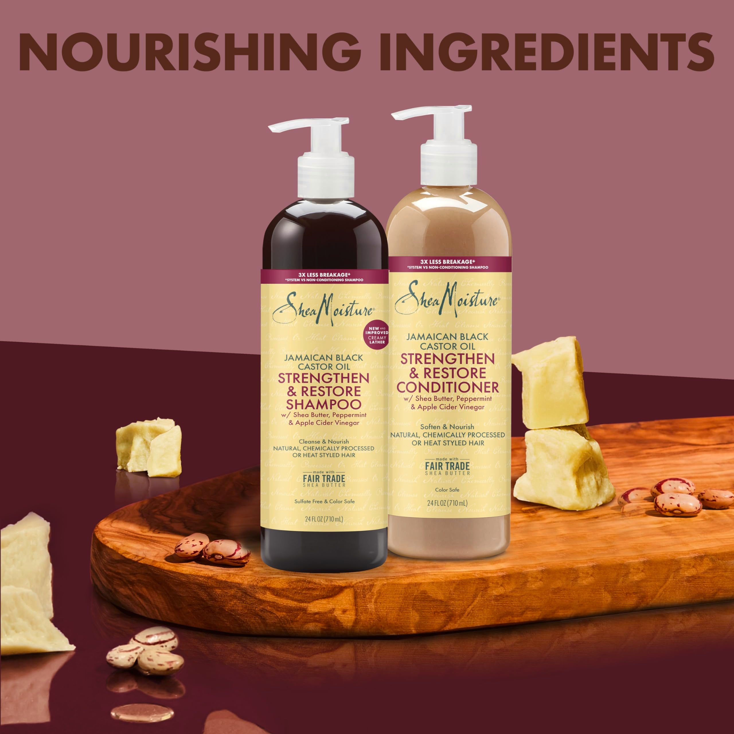 SheaMoisture Strengthen & Restore Shampoo and Conditioner Bundle Jamaican Black Castor Oil 2 Pack to Cleanse & Nourish Dry, Dama