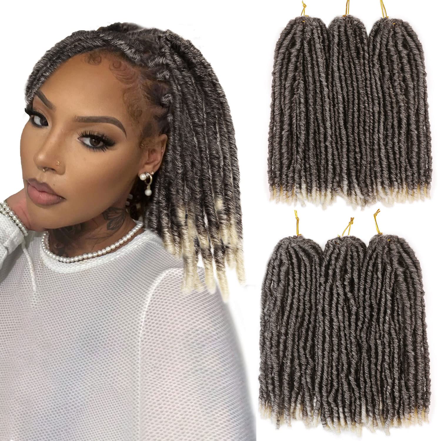 WIGNEE 120 Strands Faux Locs Crochet Hair 12 Inches Short Faux Locs Pre-Looped Soft Locs Dreadlock Crochet Hair 6 Packs Pre-Twis