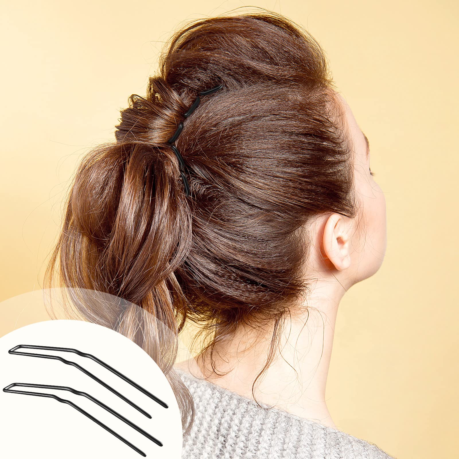 Waydress 36 Count Black U-Shaped Hair Pins, 3 Inches, For Updo Bun Bobby Pins For Women Girls Thick Curly Hair, Hair Styling Pin