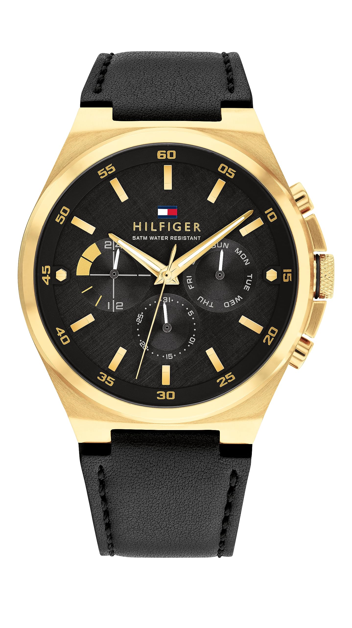 Tommy Hilfiger Quartz Multifunction Black Dial Leather Strap Watch For MenTh1792086