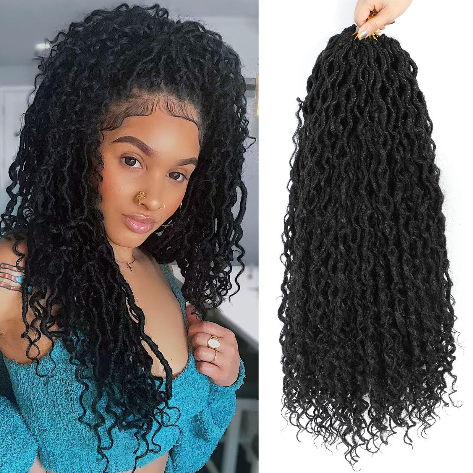 Col Bling 24 Inch 8 Packs Goddess Locs Crochet Hair Natural Looking, Bohemian River Goddess Crochet Braiding Hair Trendy & Edgy 